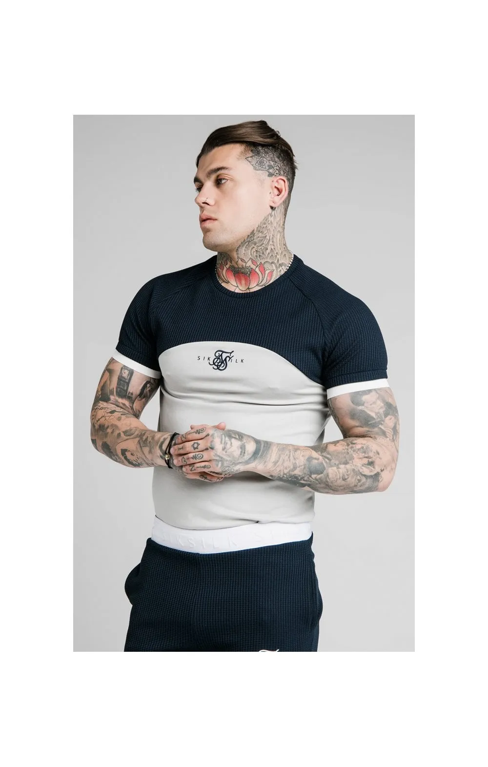 SikSilk S/S Surface Tech Tee - Navy & Grey sold by Siksilk