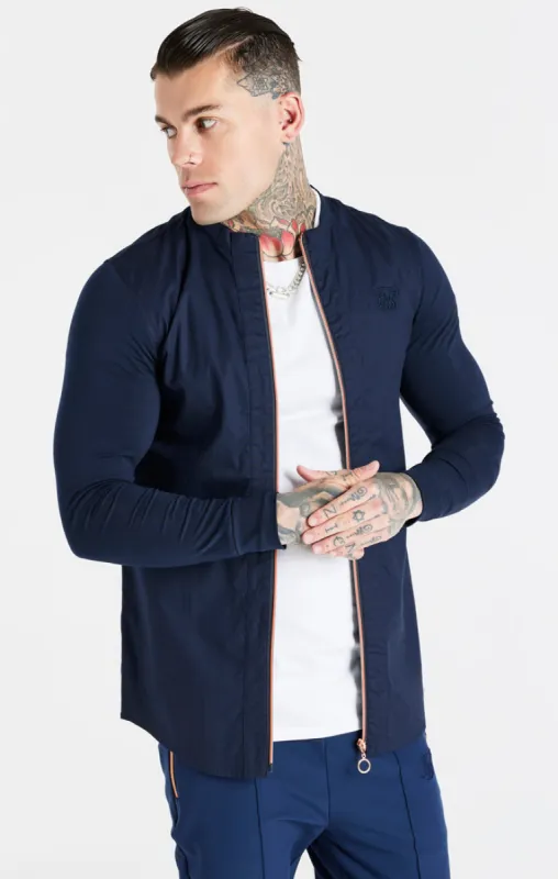 SikSilk L/S Zip Shirt - Navy sold by Siksilk
