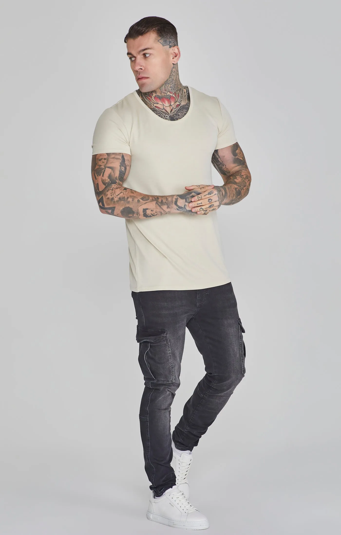 Ecru Muscle Fit T-Shirt sold by Siksilk product image thumbnail 2