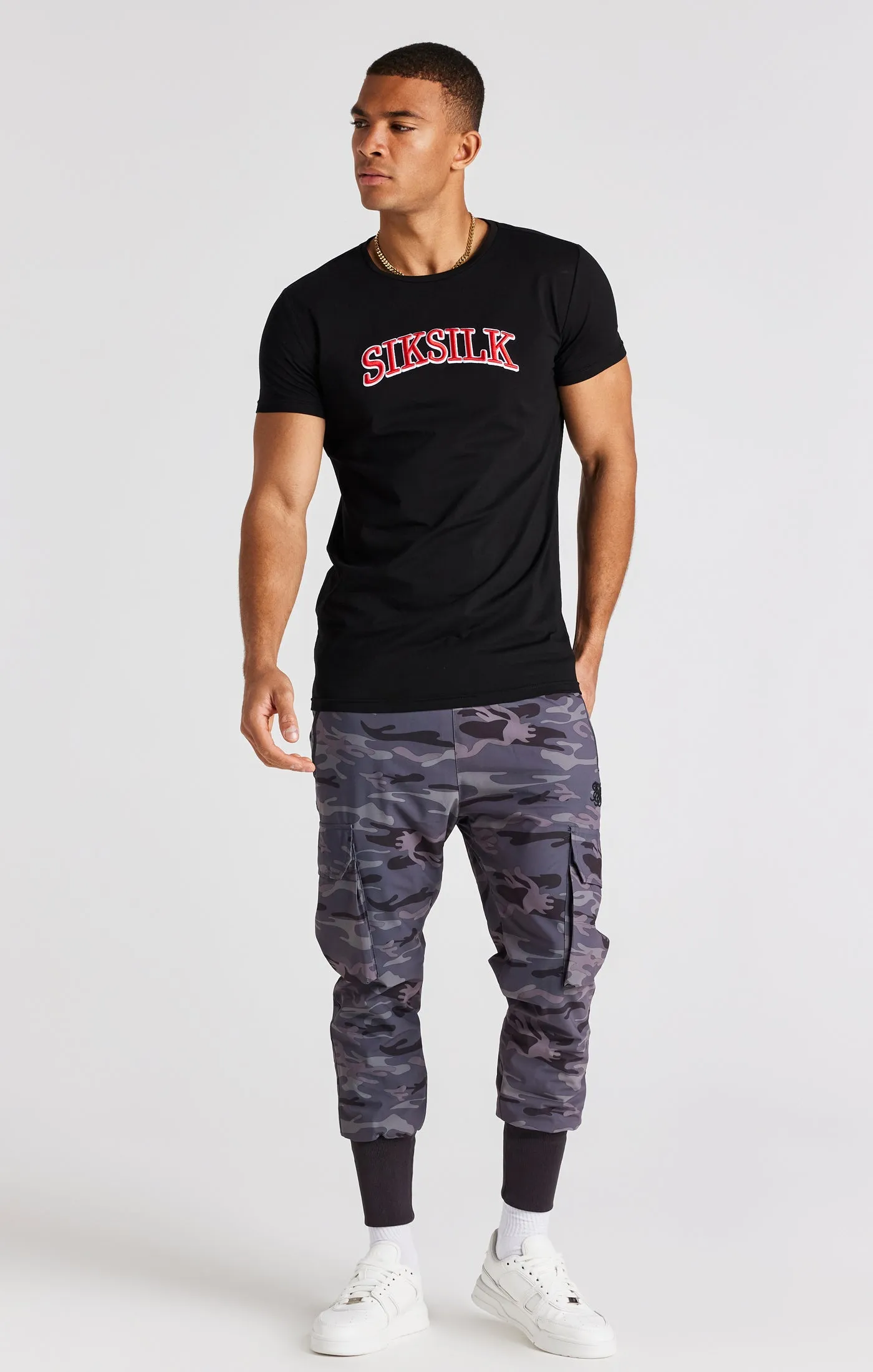 Black Logo Short Sleeve Muscle Fit T-Shirt sold by Siksilk product image thumbnail 3