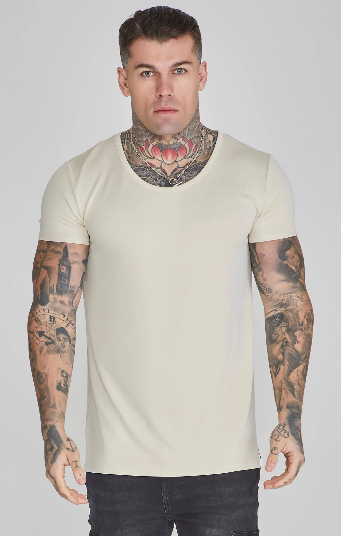 Ecru Muscle Fit T-Shirt sold by Siksilk