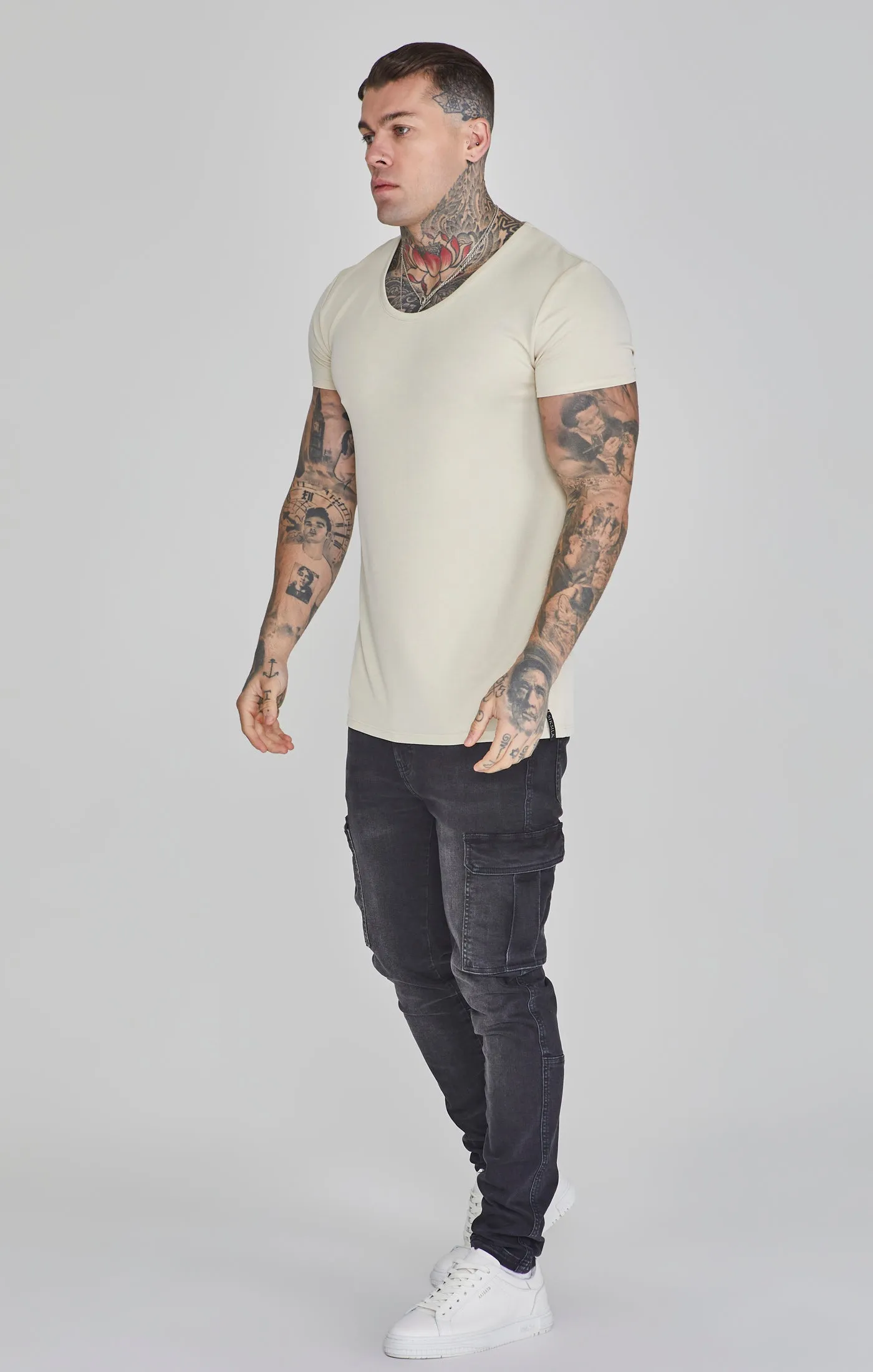 Ecru Muscle Fit T-Shirt sold by Siksilk product image thumbnail 4