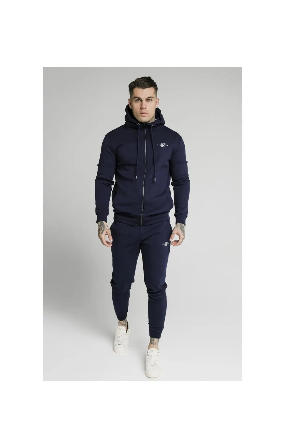 Navy Zip Through Muscle Fit Hoodie sold by Siksilk product image thumbnail 3
