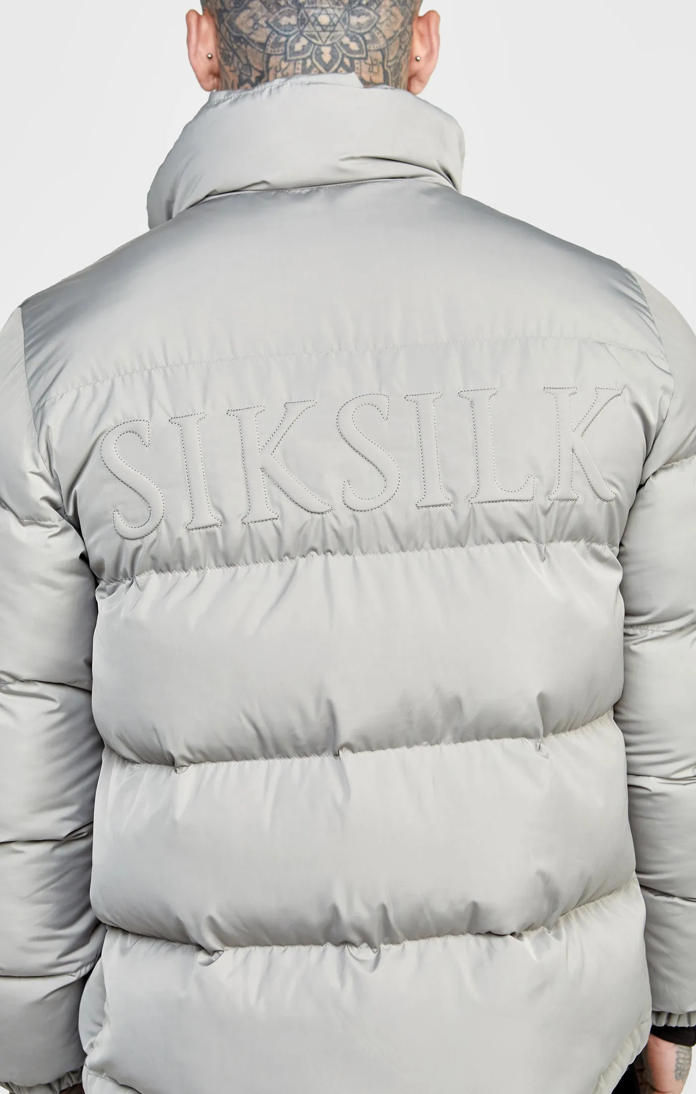 Khaki Embossed Logo Bubble Jacket sold by Siksilk product image thumbnail 5