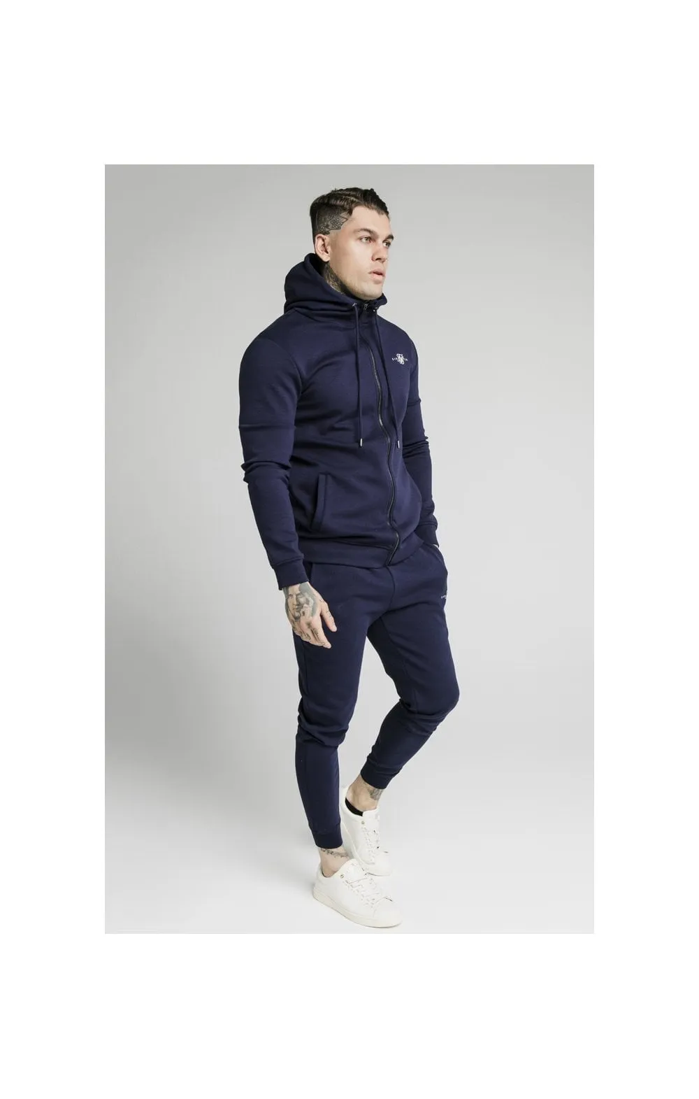 Navy Zip Through Muscle Fit Hoodie sold by Siksilk product image thumbnail 4