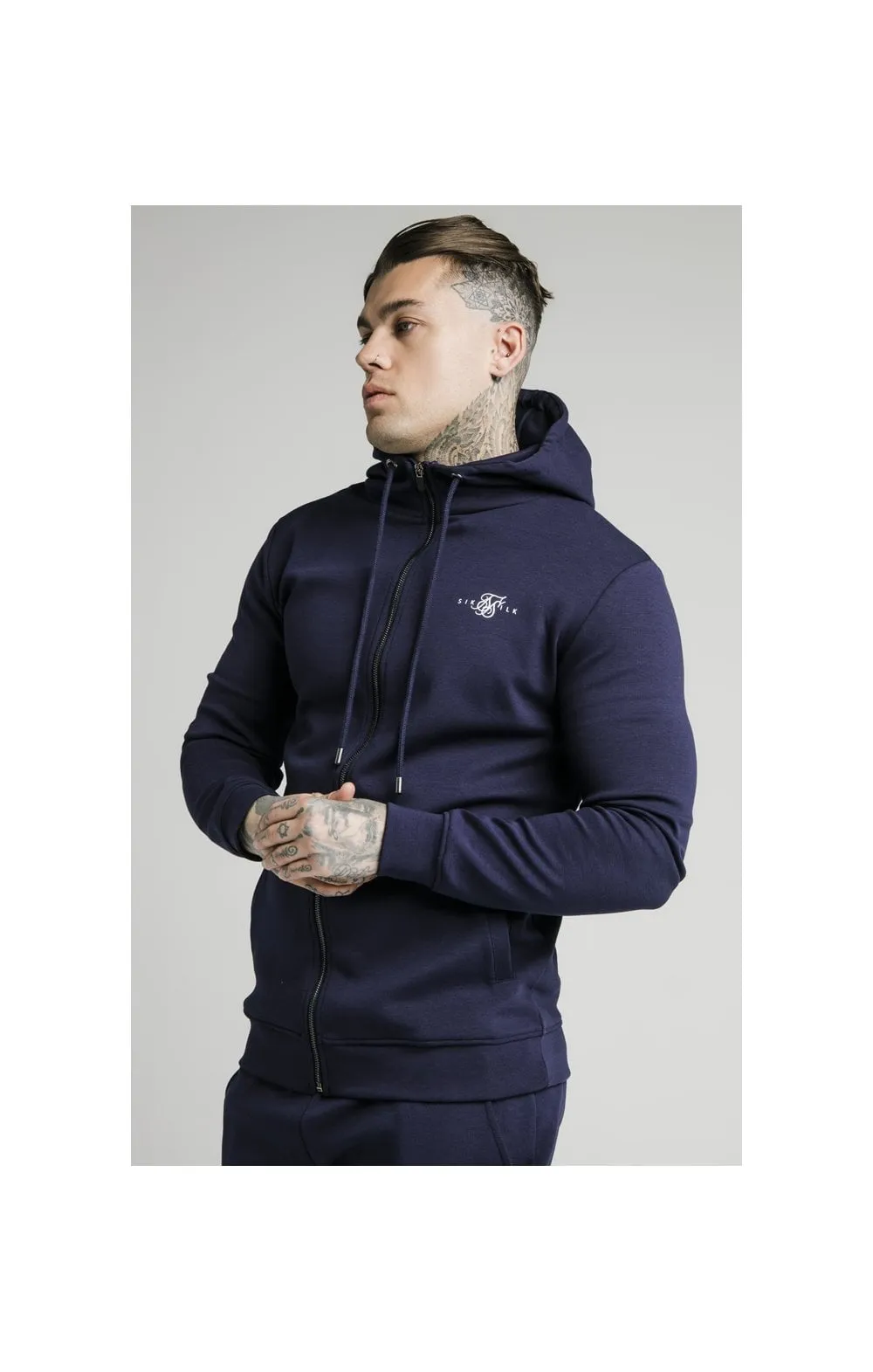 Navy Zip Through Muscle Fit Hoodie sold by Siksilk