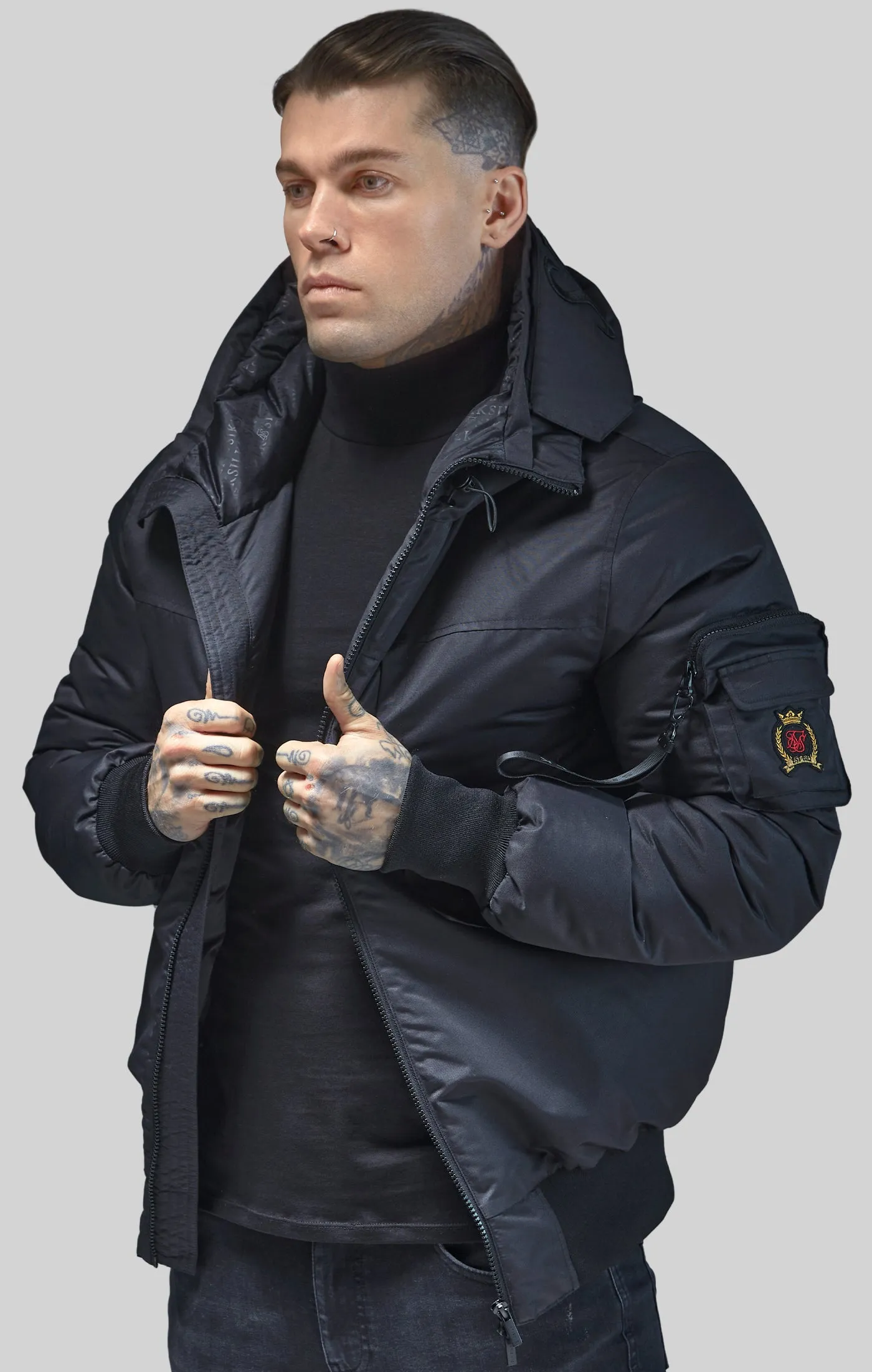 Black Bomber Jacket sold by Siksilk