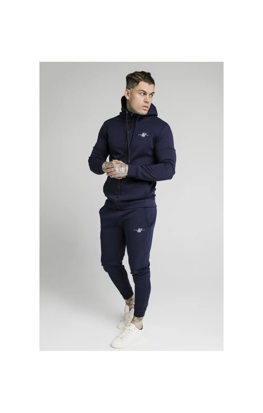 Navy Zip Through Muscle Fit Hoodie sold by Siksilk product image thumbnail 5