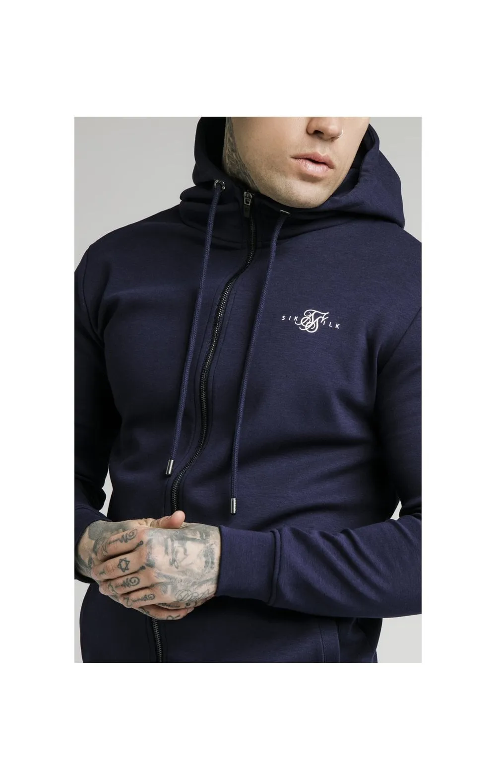 Navy Zip Through Muscle Fit Hoodie sold by Siksilk product image thumbnail 2