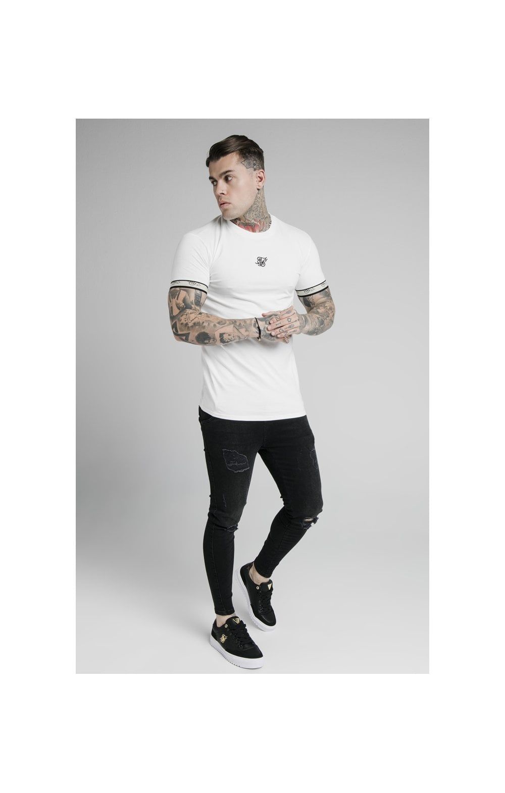 SikSilk S/S Premium Tape Gym Tee - Off White & Black sold by Siksilk product image thumbnail 6
