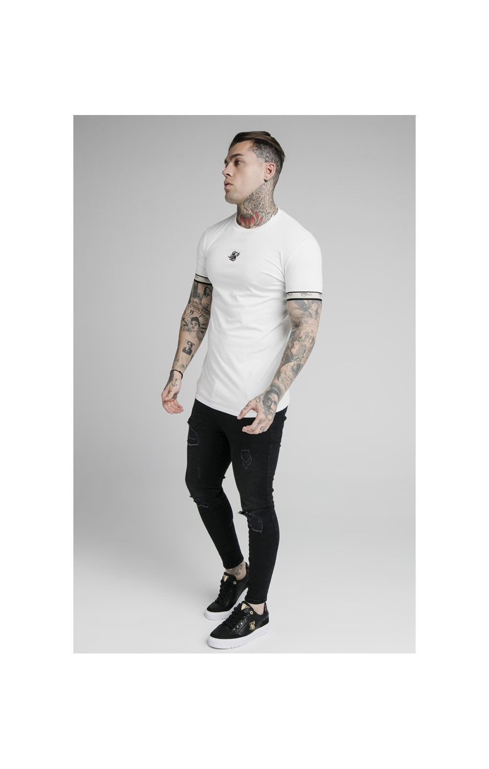 SikSilk S/S Premium Tape Gym Tee - Off White & Black sold by Siksilk product image thumbnail 3