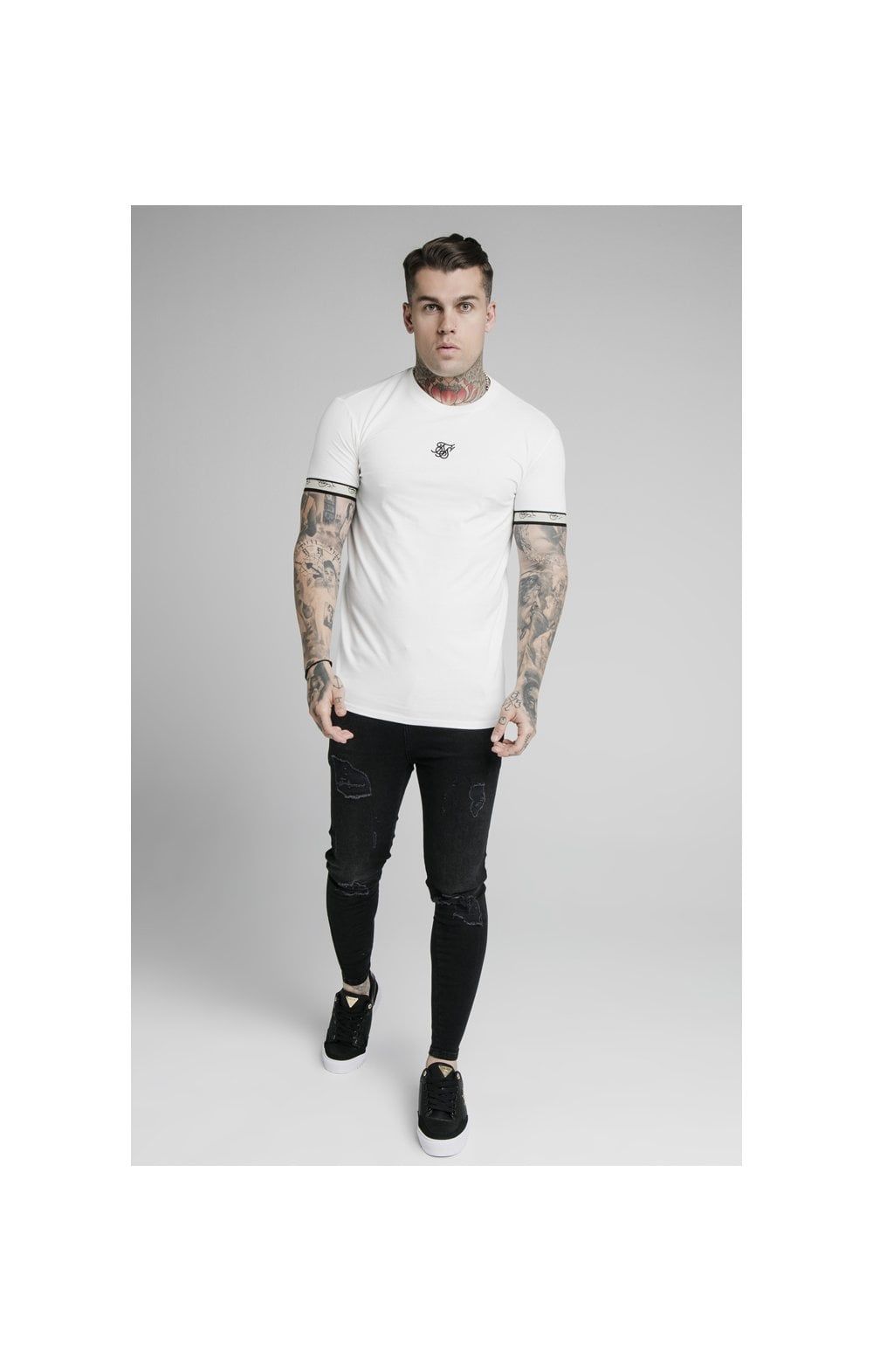 SikSilk S/S Premium Tape Gym Tee - Off White & Black sold by Siksilk product image thumbnail 5
