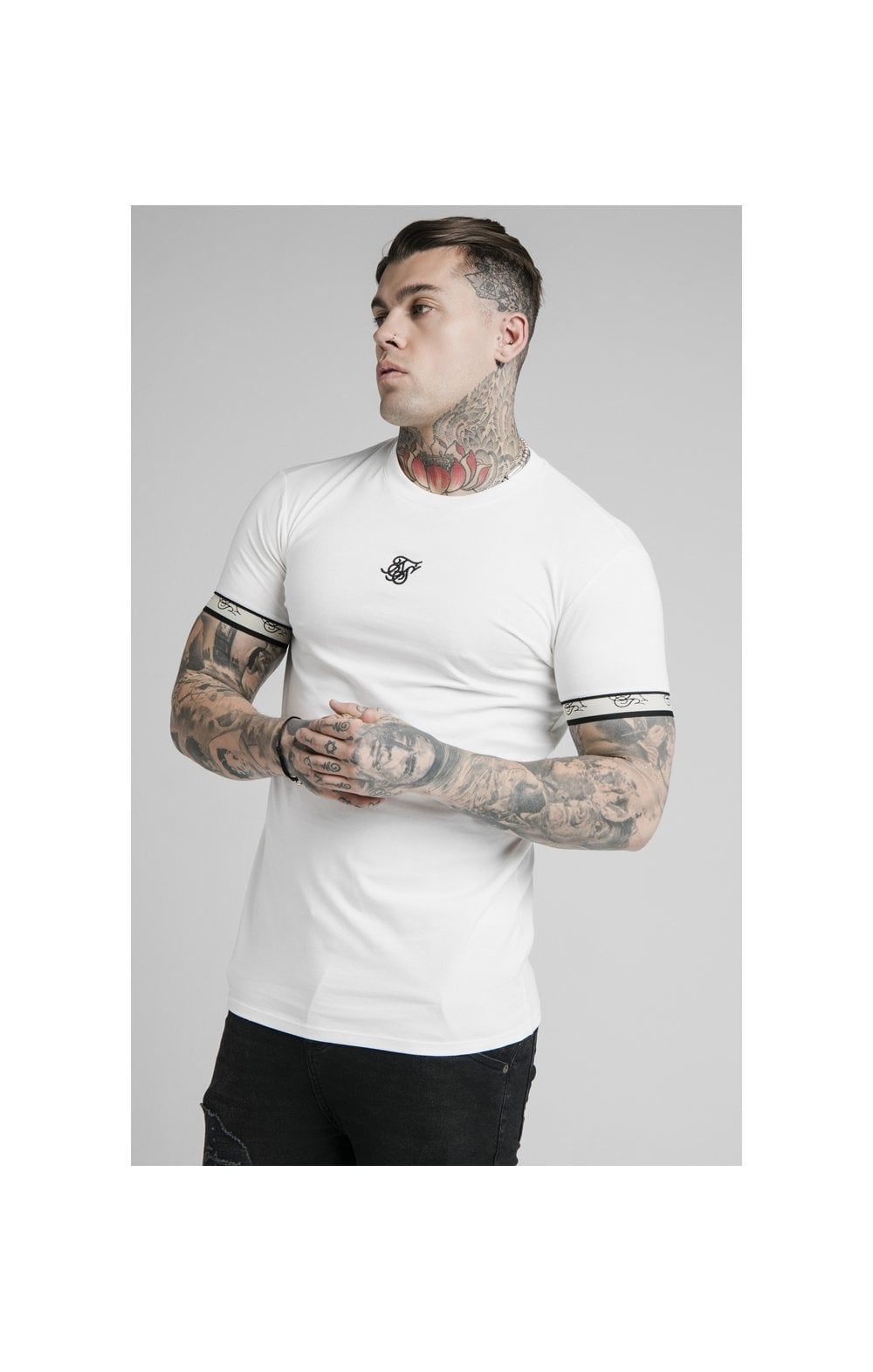 SikSilk S/S Premium Tape Gym Tee - Off White & Black sold by Siksilk