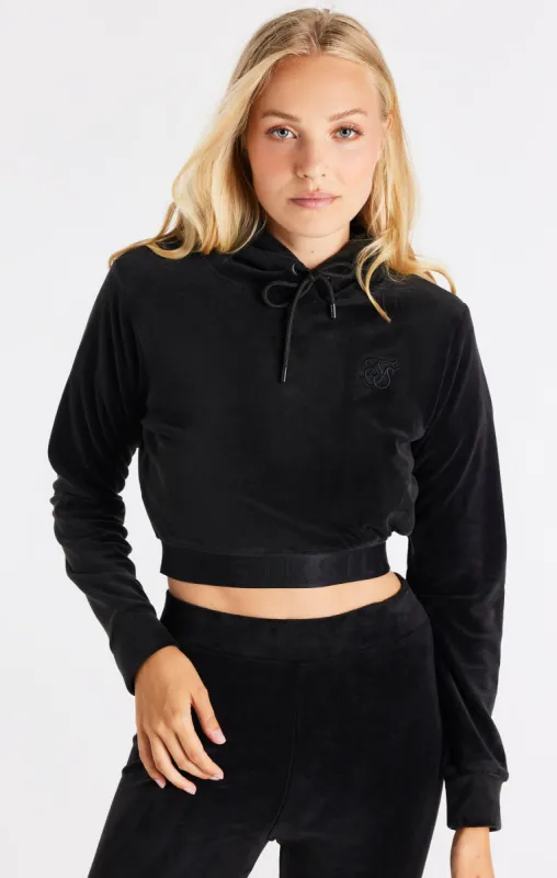 Black Velour Cropped Hoodie sold by Siksilk