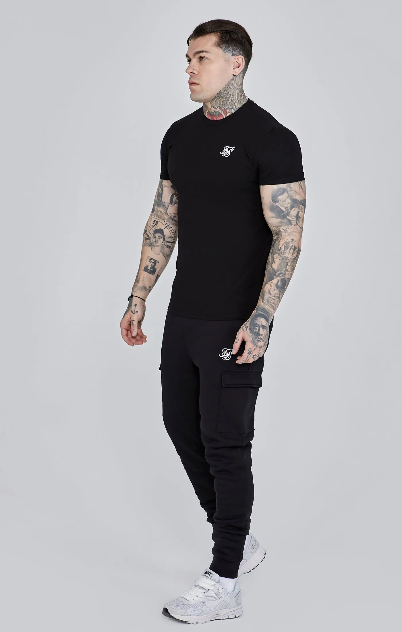 Black Essential Short Sleeve Muscle Fit T-Shirt sold by Siksilk product image thumbnail 4