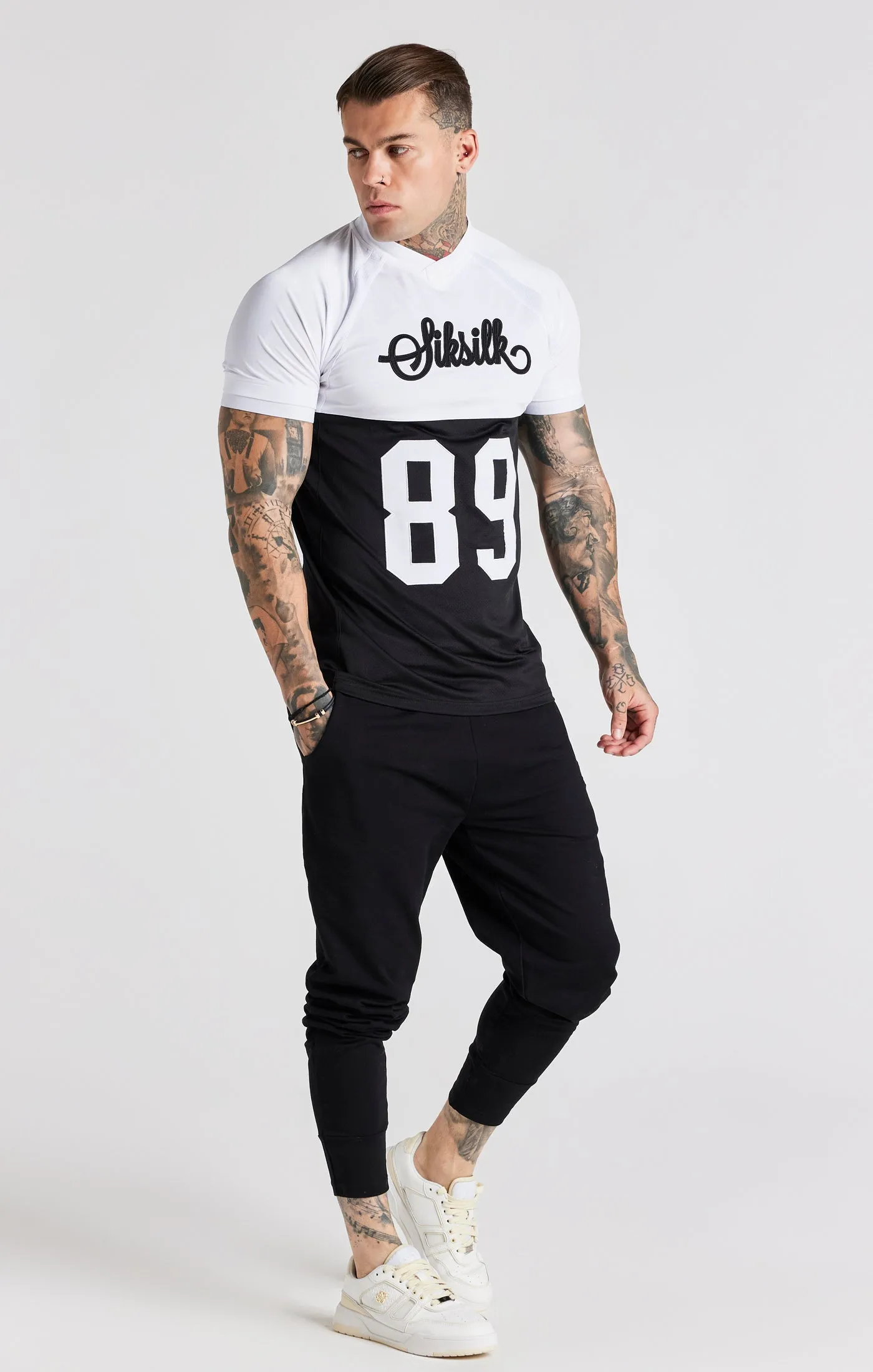 Black Retro Elasticated Cuff T-Shirt sold by Siksilk product image thumbnail 4
