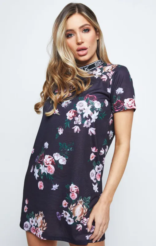 SikSilk Prestige Floral Tee Dress – Black sold by Siksilk