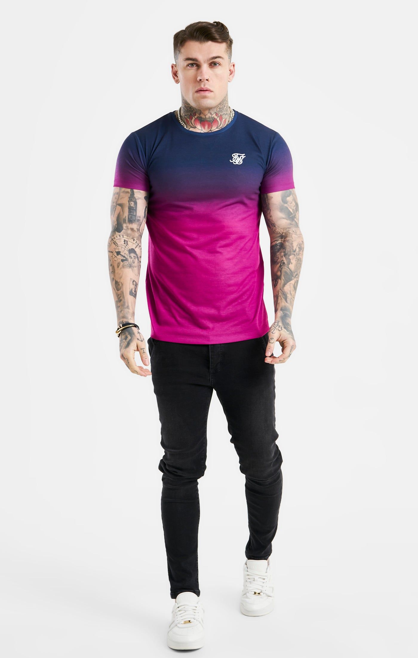 Navy Fade Muscle Fit T-Shirt sold by Siksilk product image thumbnail 3