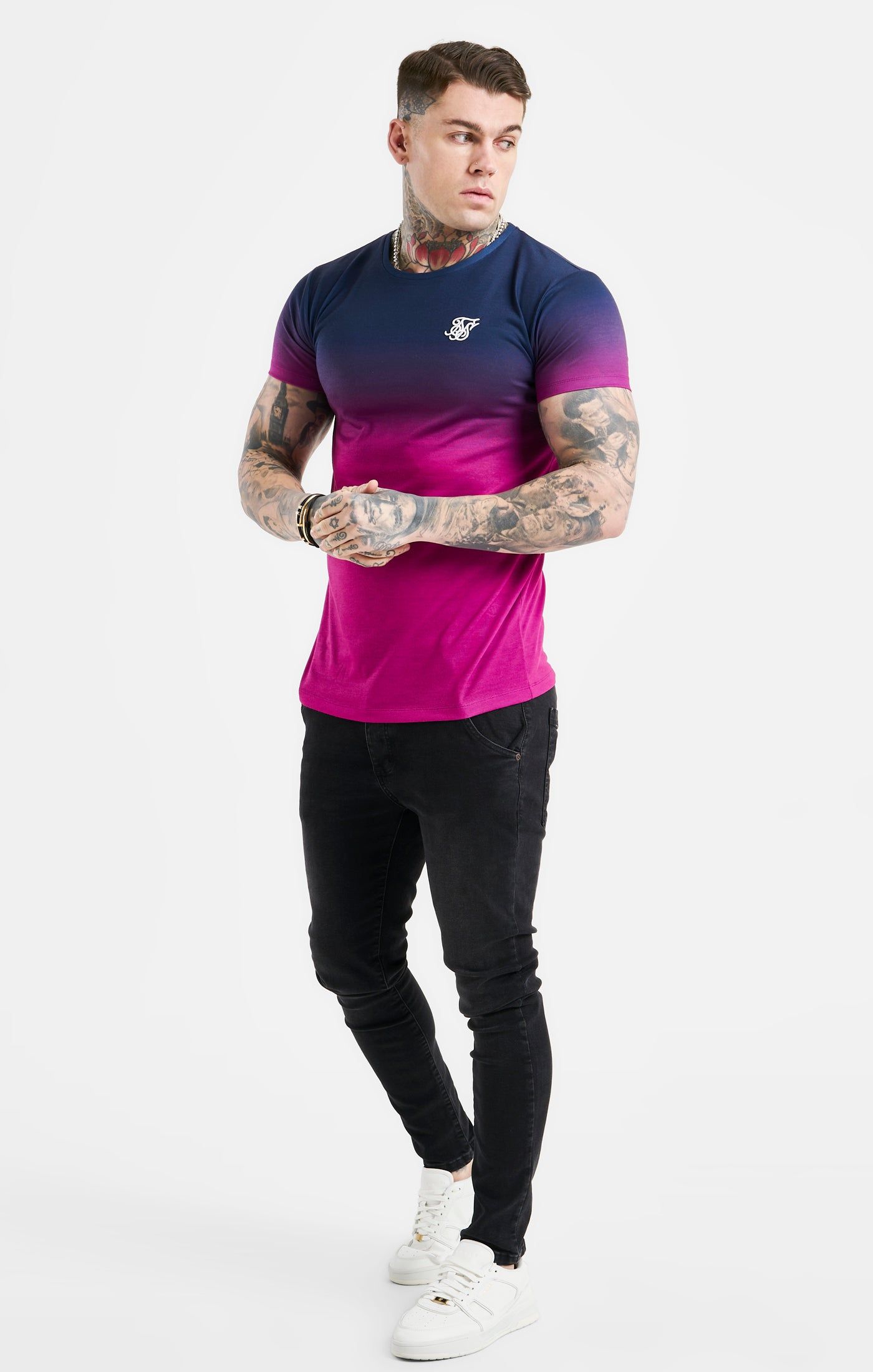 Navy Fade Muscle Fit T-Shirt sold by Siksilk product image thumbnail 4