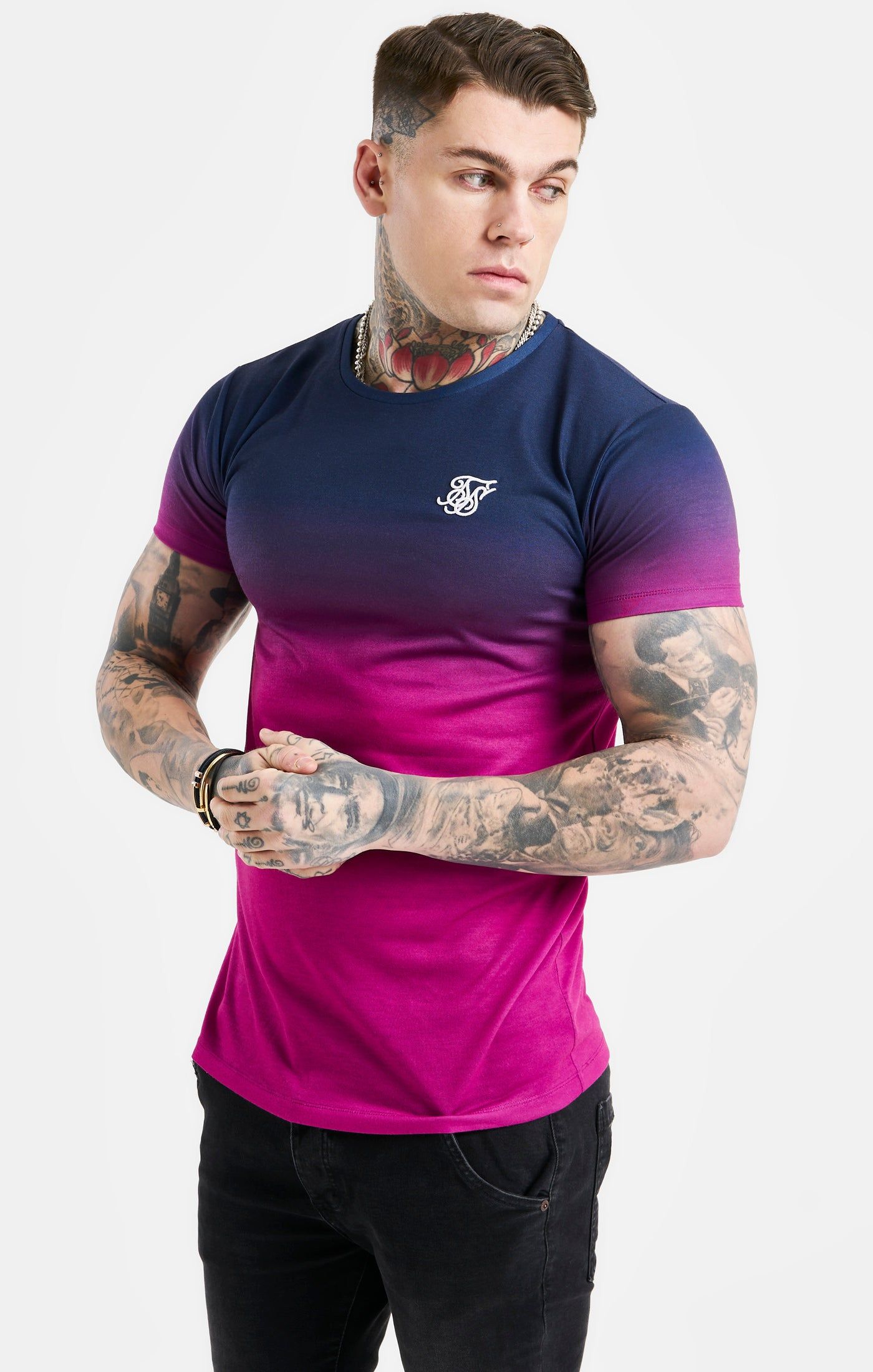 Navy Fade Muscle Fit T-Shirt sold by Siksilk
