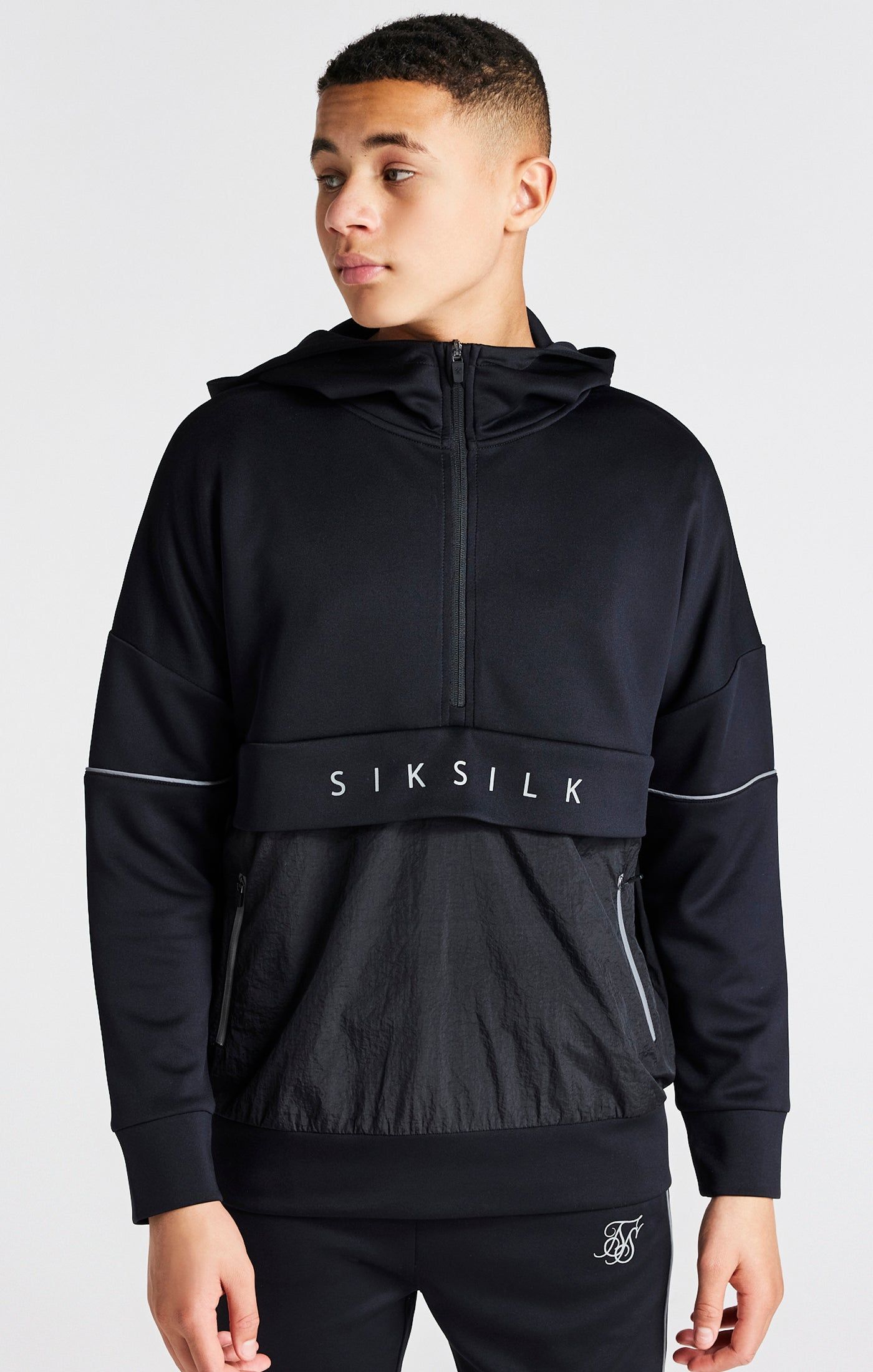 Boys Black Half Zip Hoodie sold by Siksilk