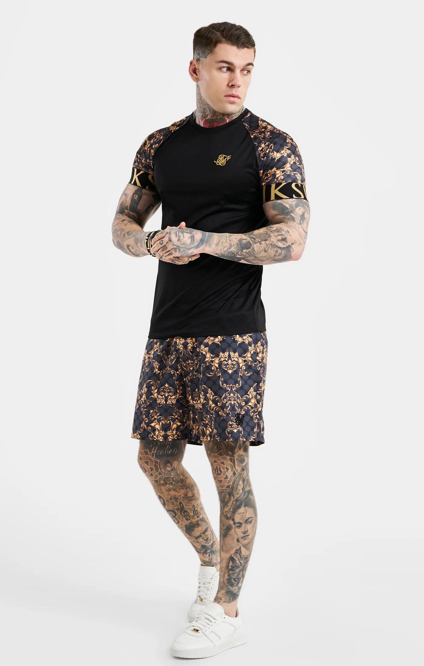 Black Venetian Print Elastic Cuff Raglan T-Shirt sold by Siksilk product image thumbnail 4