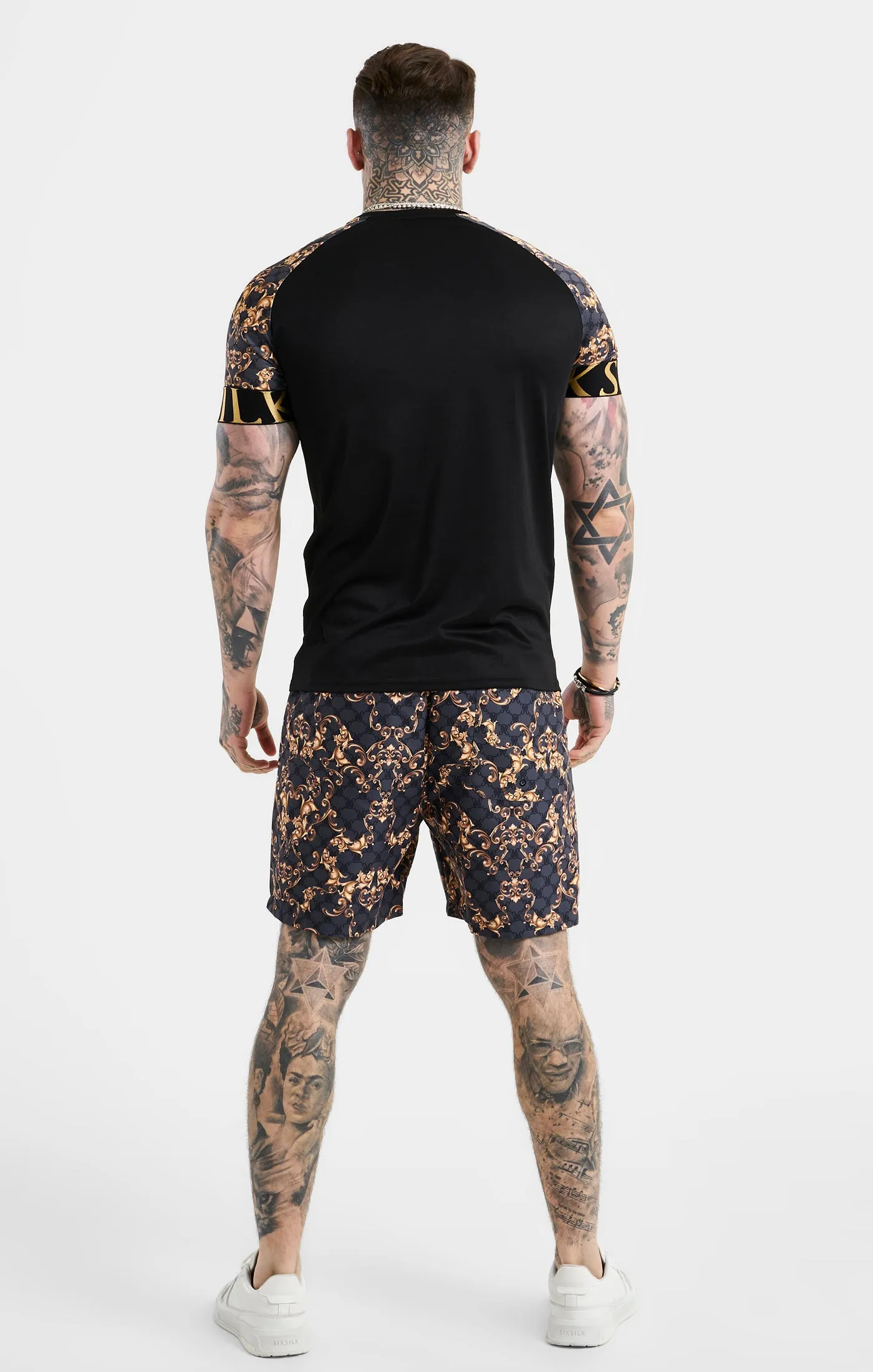 Black Venetian Print Elastic Cuff Raglan T-Shirt sold by Siksilk product image thumbnail 5