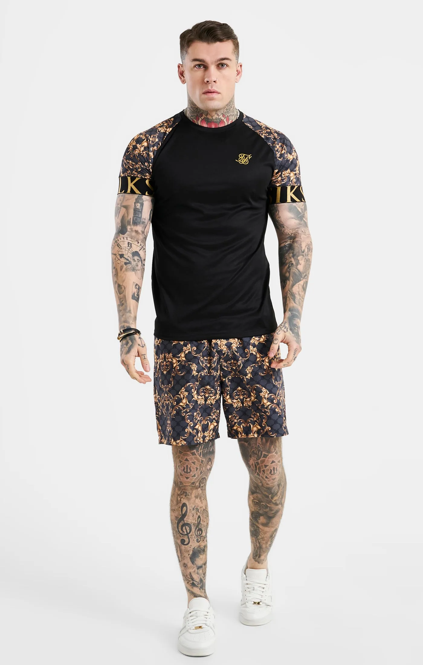 Black Venetian Print Elastic Cuff Raglan T-Shirt sold by Siksilk product image thumbnail 3
