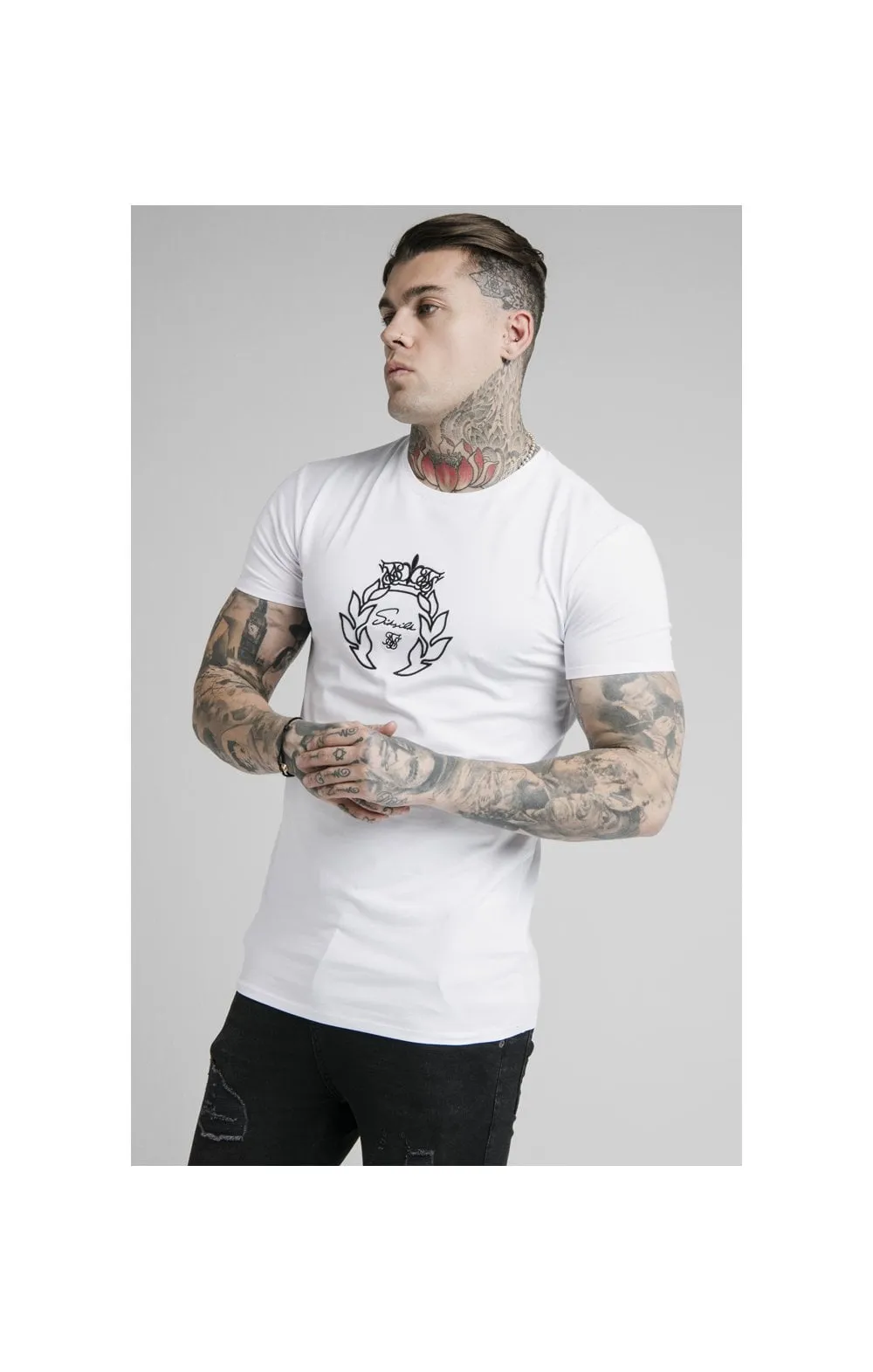 SikSilk S/S Prestige Embroidery Gym Tee - White sold by Siksilk