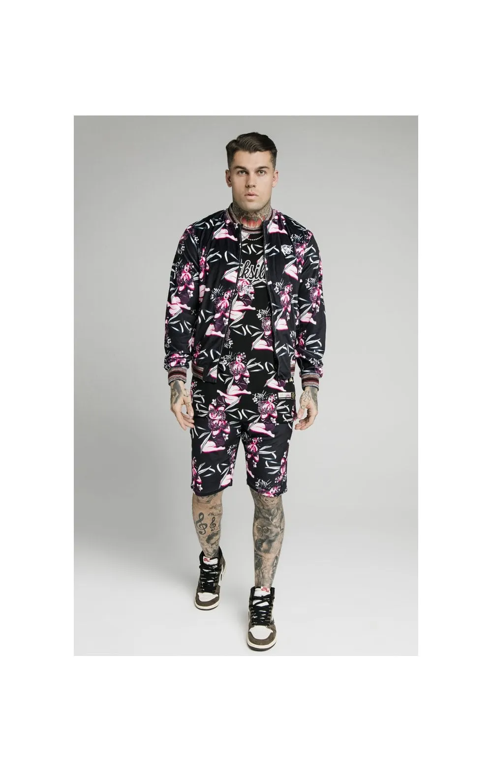 SikSilk Velour Tropics Bomber - Black & Tropics sold by Siksilk product image thumbnail 5