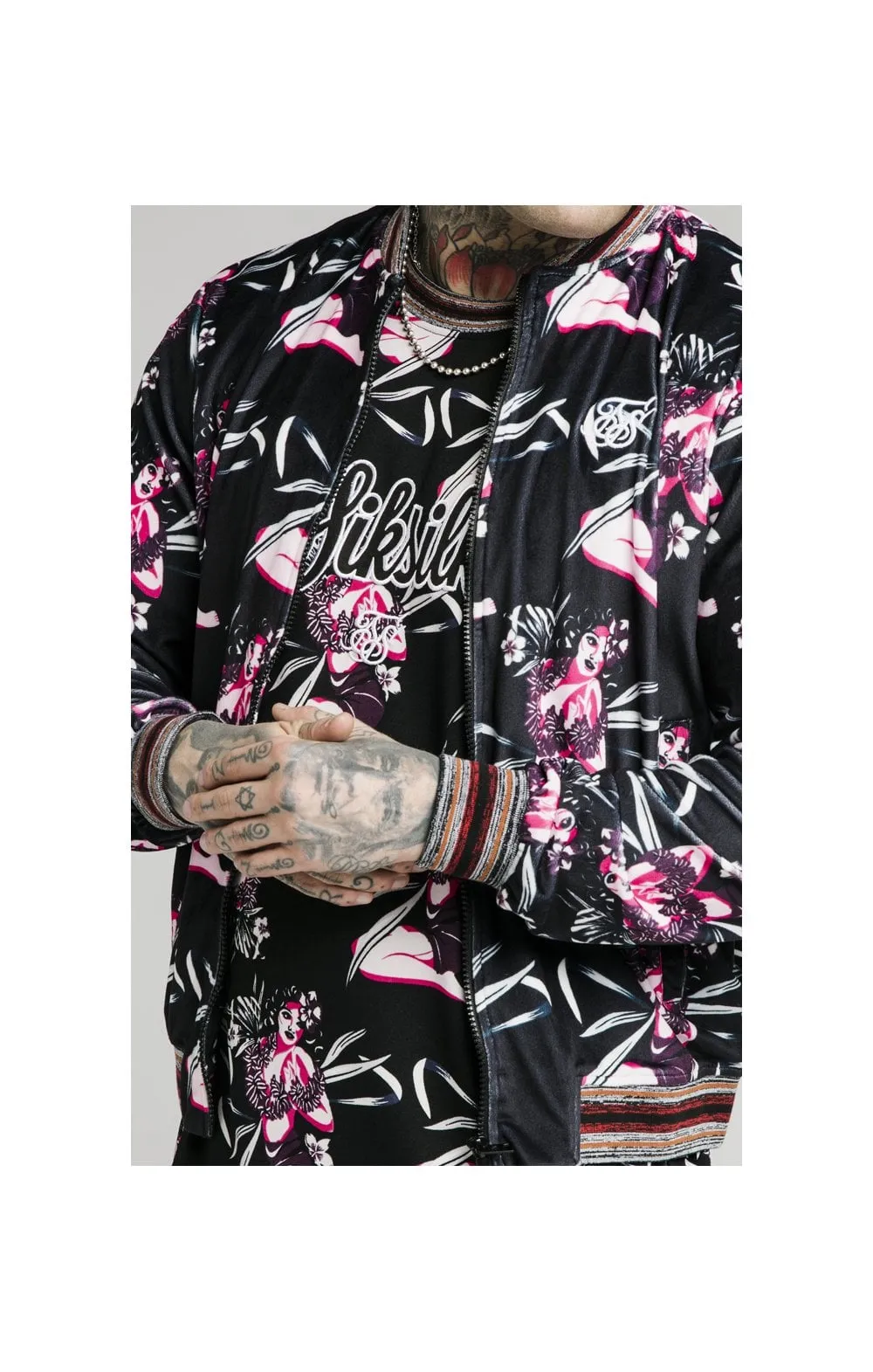 SikSilk Velour Tropics Bomber - Black & Tropics sold by Siksilk product image thumbnail 2