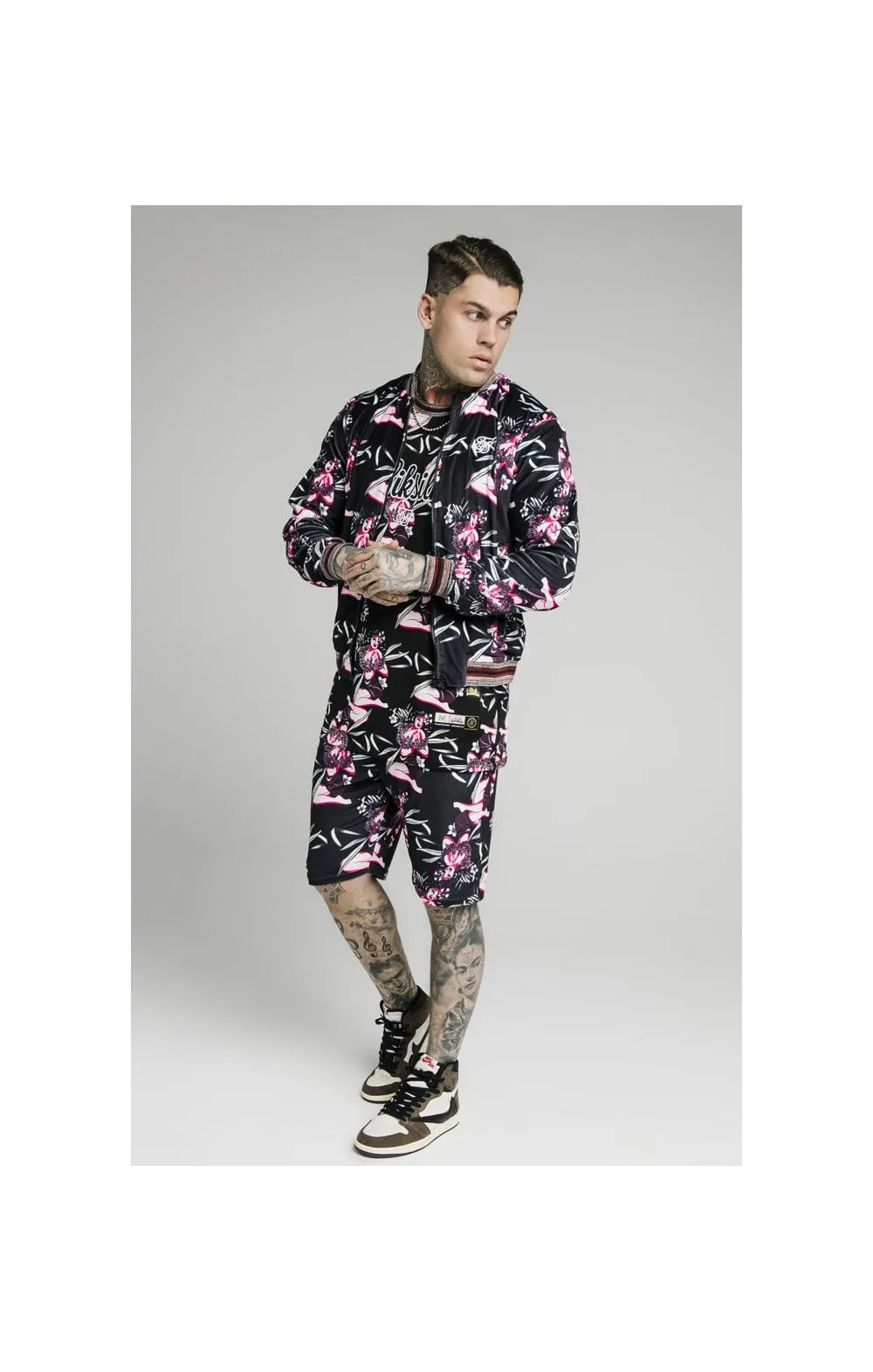 SikSilk Velour Tropics Bomber - Black & Tropics sold by Siksilk product image thumbnail 3