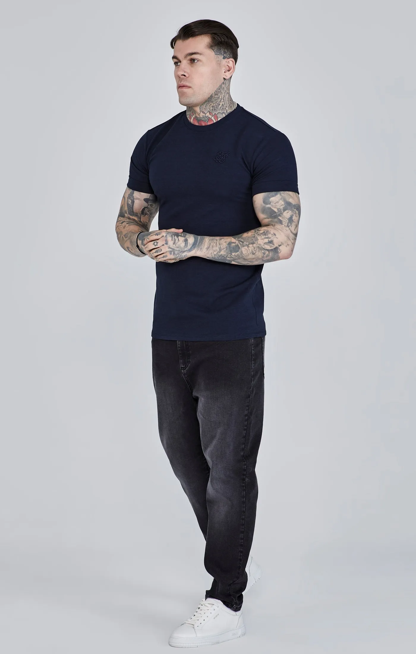 Navy Roll Sleeve T-Shirt sold by Siksilk product image thumbnail 4