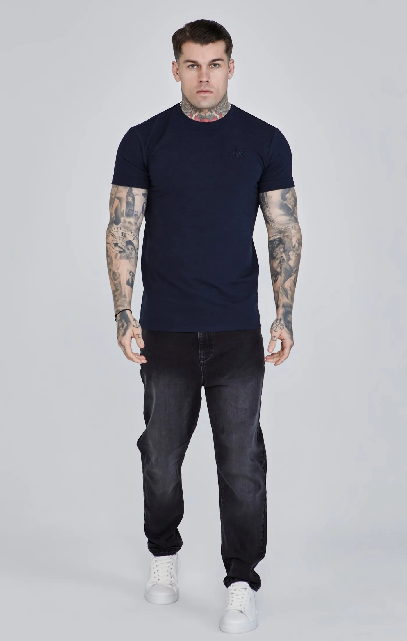 Navy Roll Sleeve T-Shirt sold by Siksilk product image thumbnail 2