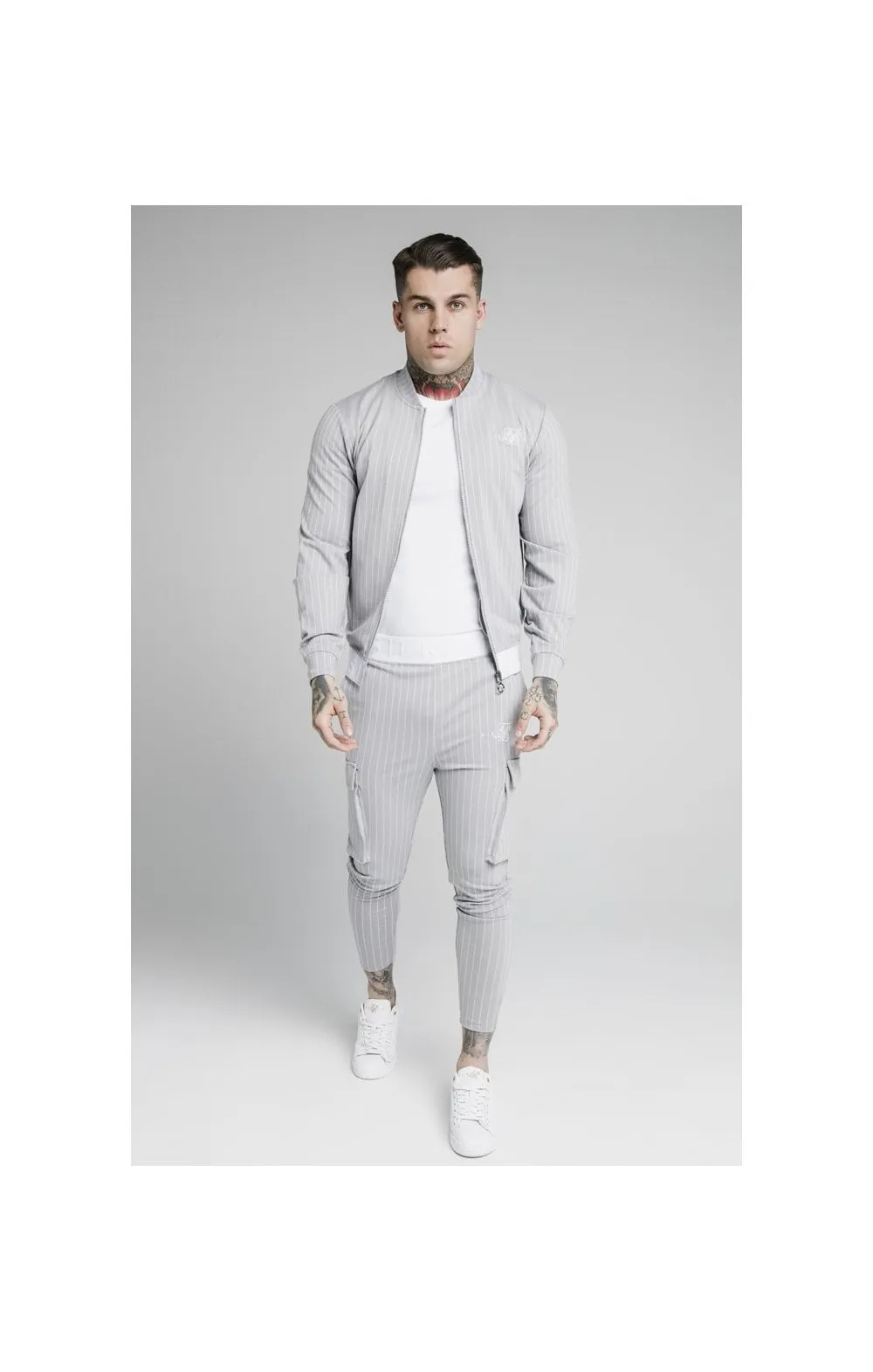 SikSilk Dual Stripe Bomber - Grey & White sold by Siksilk product image thumbnail 5