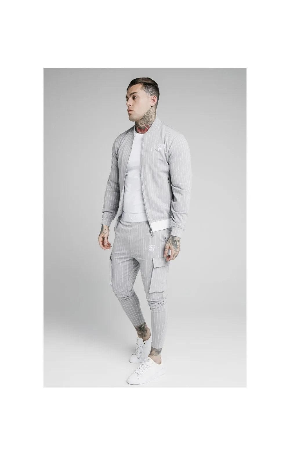 SikSilk Dual Stripe Bomber - Grey & White sold by Siksilk product image thumbnail 3