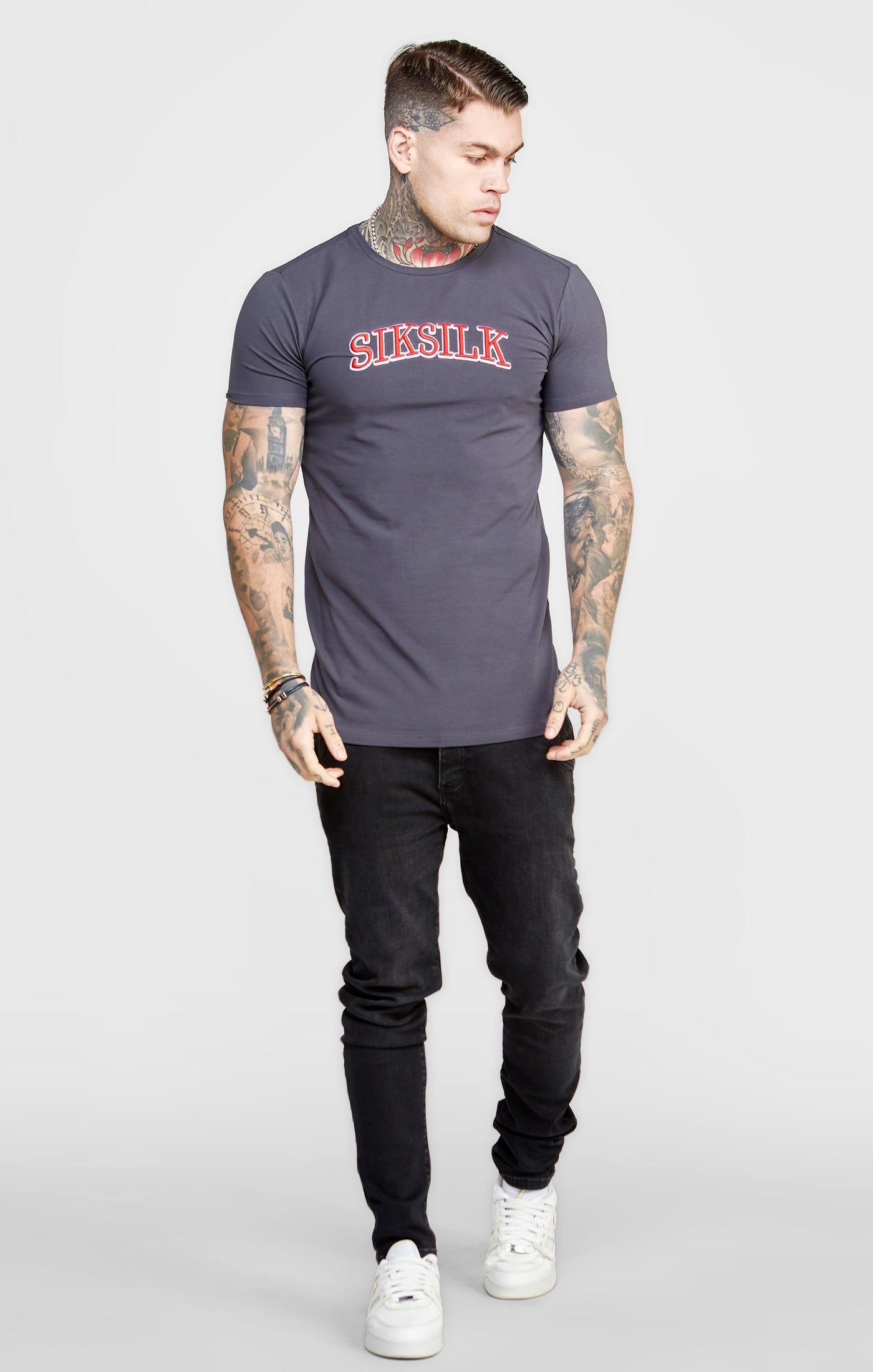 Grey Muscle Fit T-Shirt sold by Siksilk product image thumbnail 3