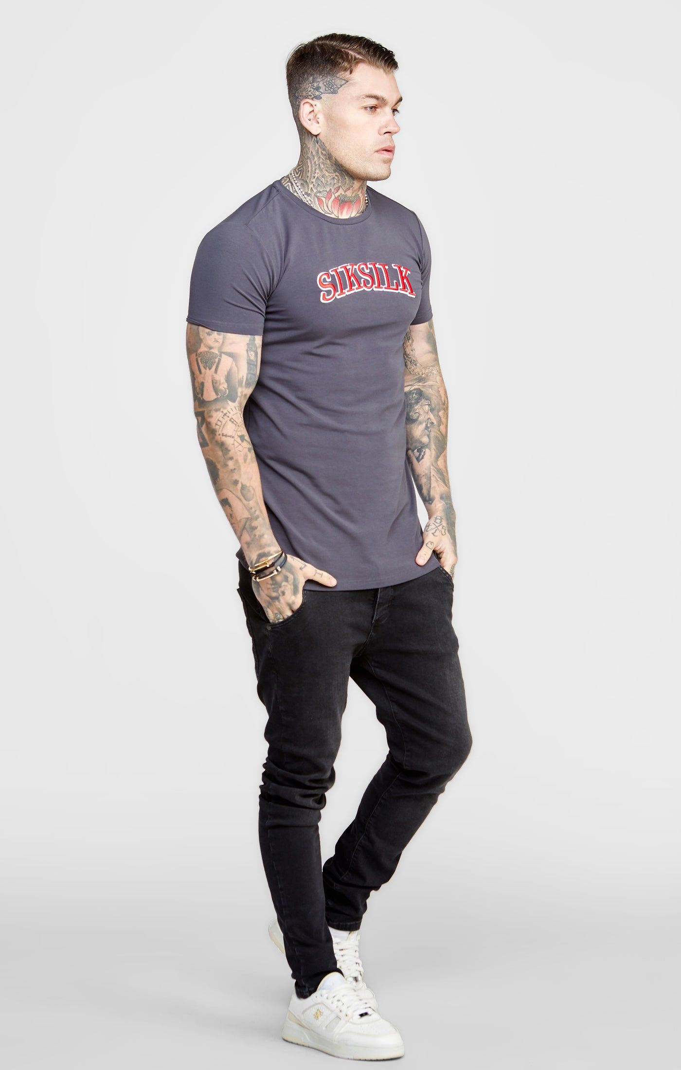Grey Muscle Fit T-Shirt sold by Siksilk product image thumbnail 4