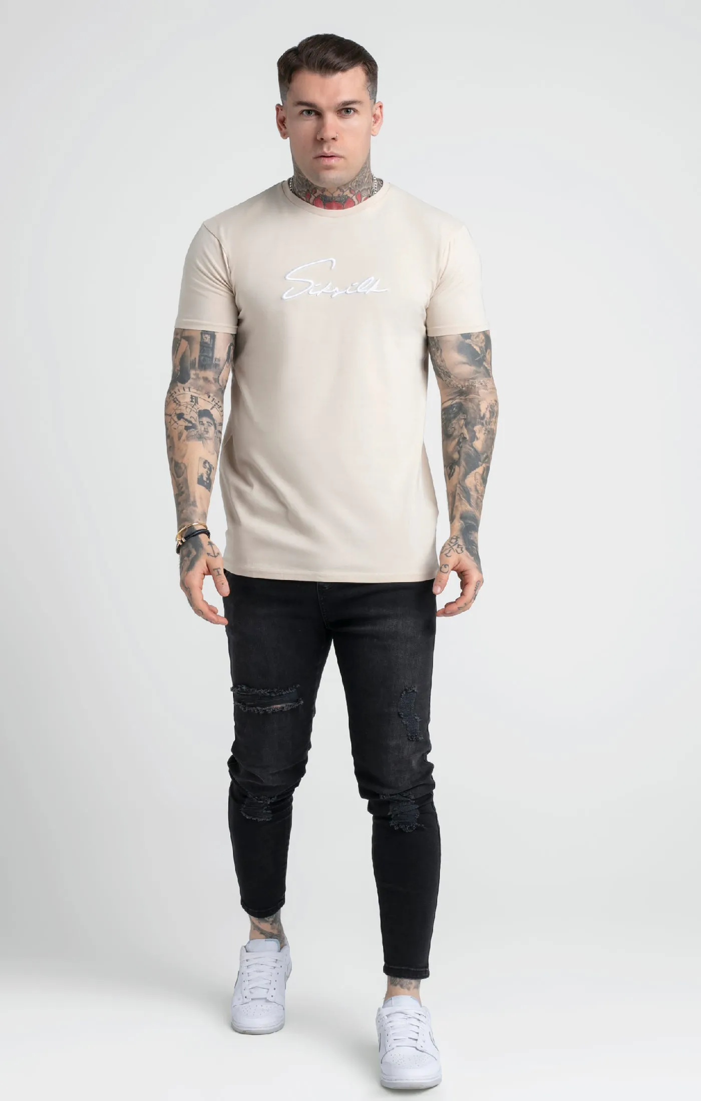 Stone Embroidered Script Muscle Fit T-Shirt sold by Siksilk product image thumbnail 4