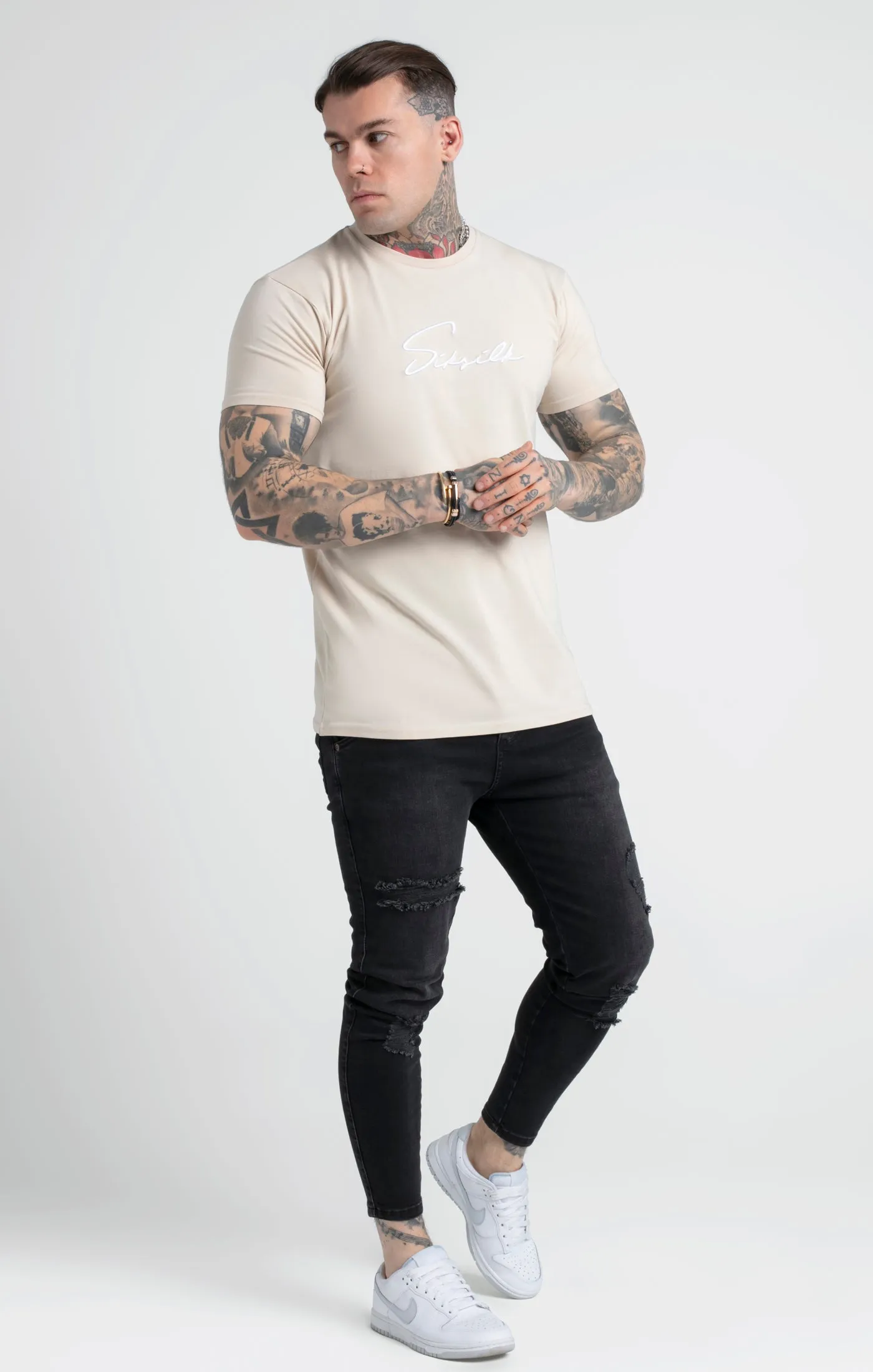 Stone Embroidered Script Muscle Fit T-Shirt sold by Siksilk product image thumbnail 2