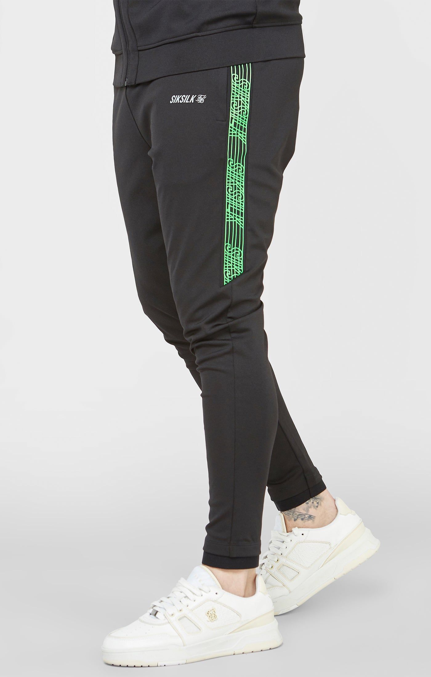 Black Sports Fitted Panel Trackpant sold by Siksilk
