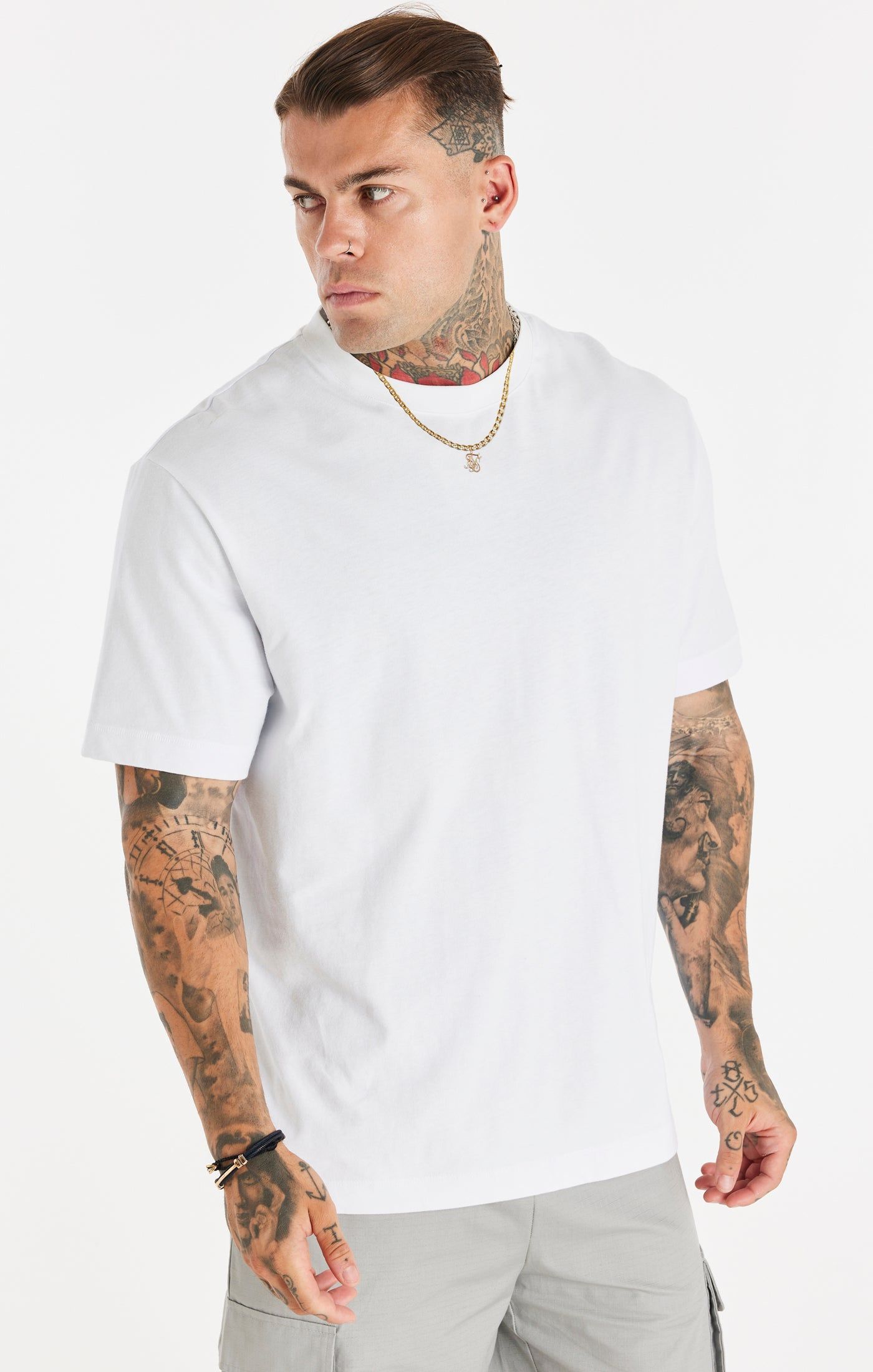 White Relaxed Printed Chain T-Shirt sold by Siksilk