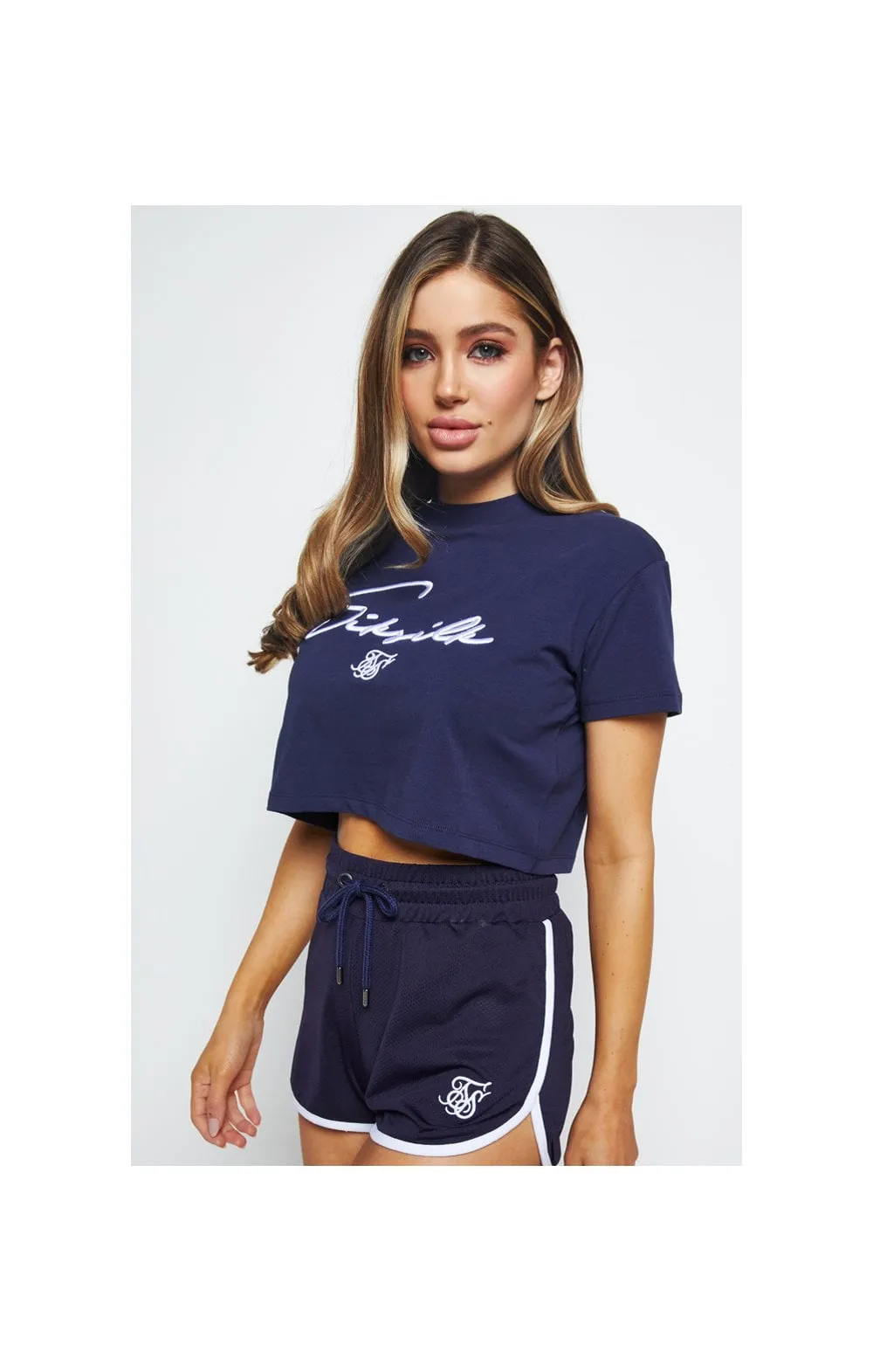SikSilk Retro Sport Crop Tee - Navy sold by Siksilk