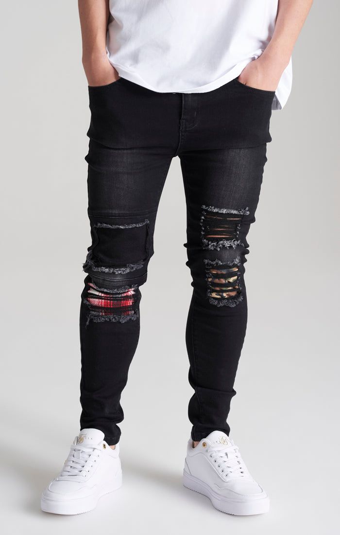 SikSilk Plaid Skinny Denims - Black sold by Siksilk