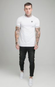 SikSilk Imperial Retro Rib Gym Tee - White & Black sold by Siksilk