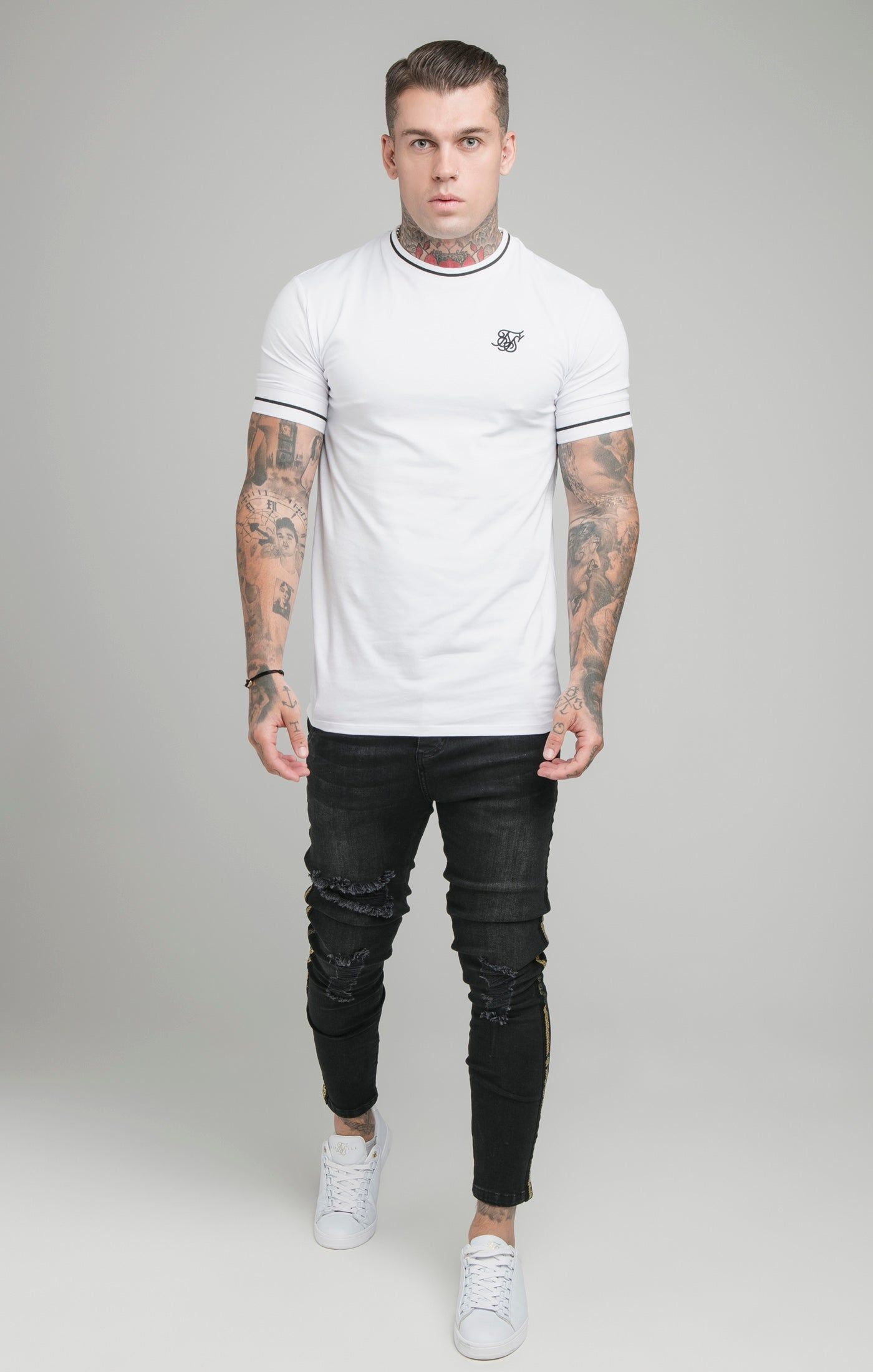 SikSilk Imperial Retro Rib Gym Tee - White & Black sold by Siksilk product image thumbnail 3