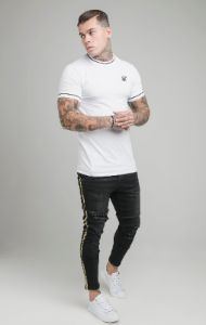 SikSilk Imperial Retro Rib Gym Tee - White & Black sold by Siksilk