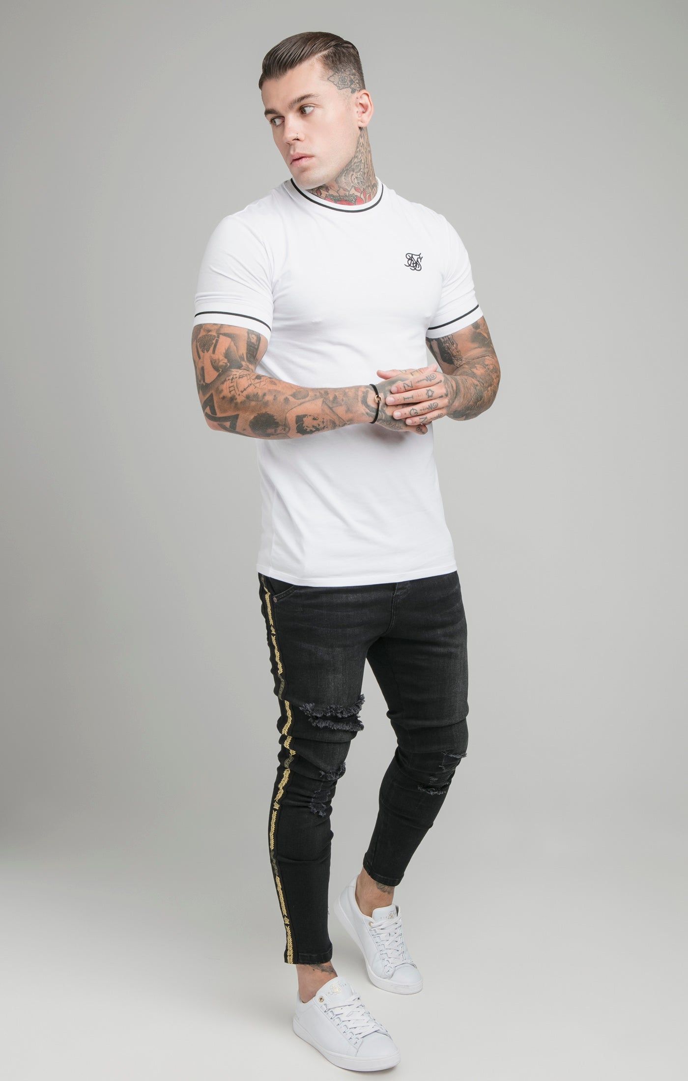 SikSilk Imperial Retro Rib Gym Tee - White & Black sold by Siksilk product image thumbnail 4
