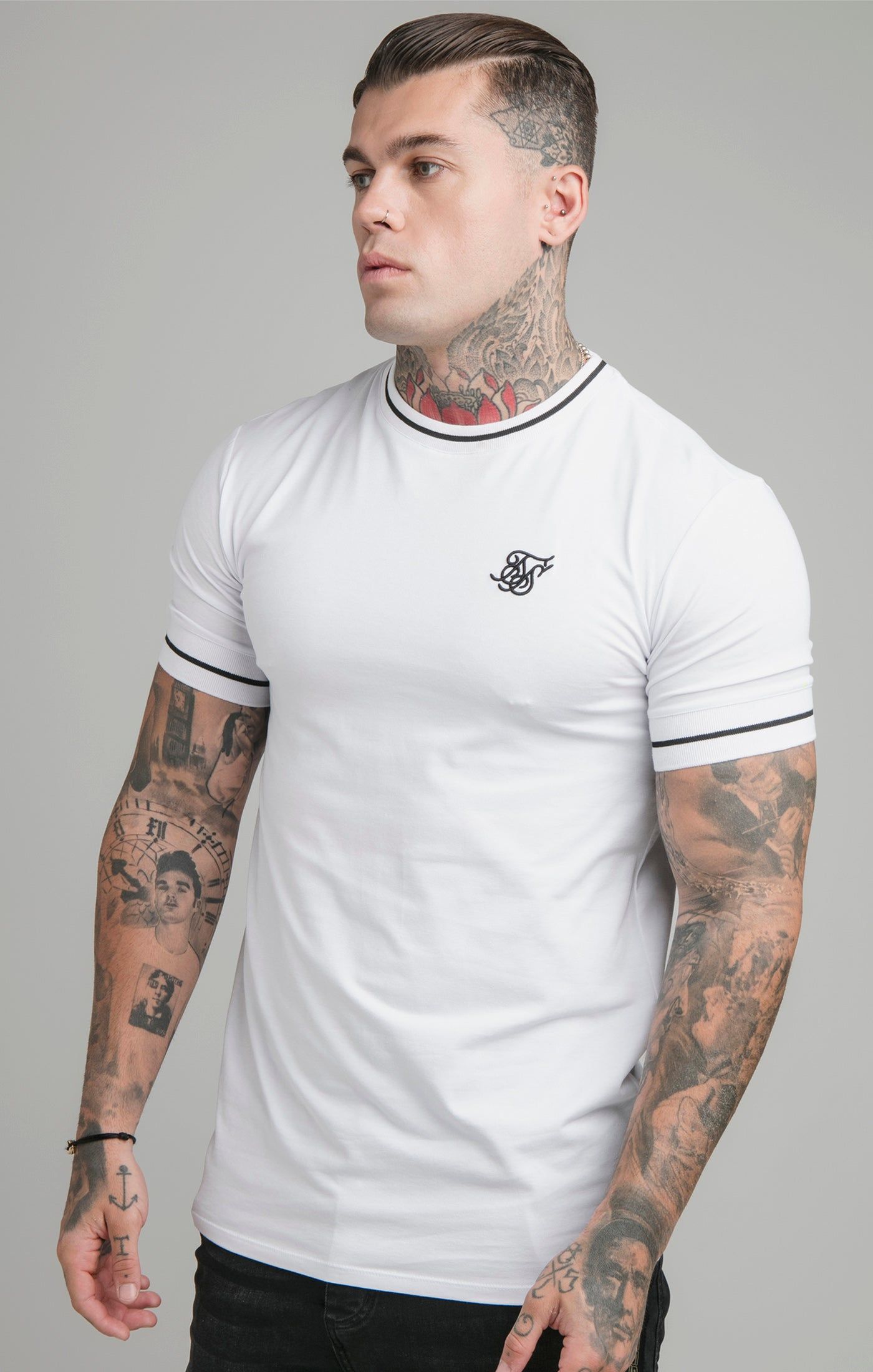 SikSilk Imperial Retro Rib Gym Tee - White & Black sold by Siksilk