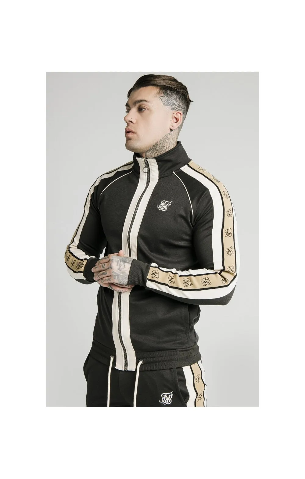 SikSilk Premium Tape Funnel Zip Through Hoodie - Anthracite sold by Siksilk